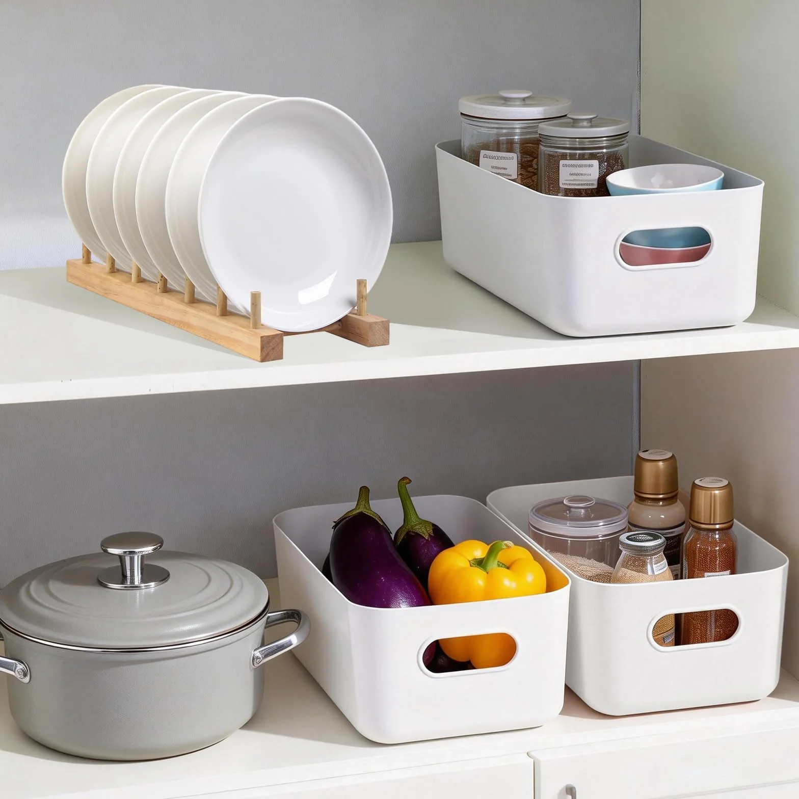 Cestini Portaoggetti Plastica Bianco 30x20x12 cm Scatola Portaoggetti con Manici Box Conservazione Organizer Desktop