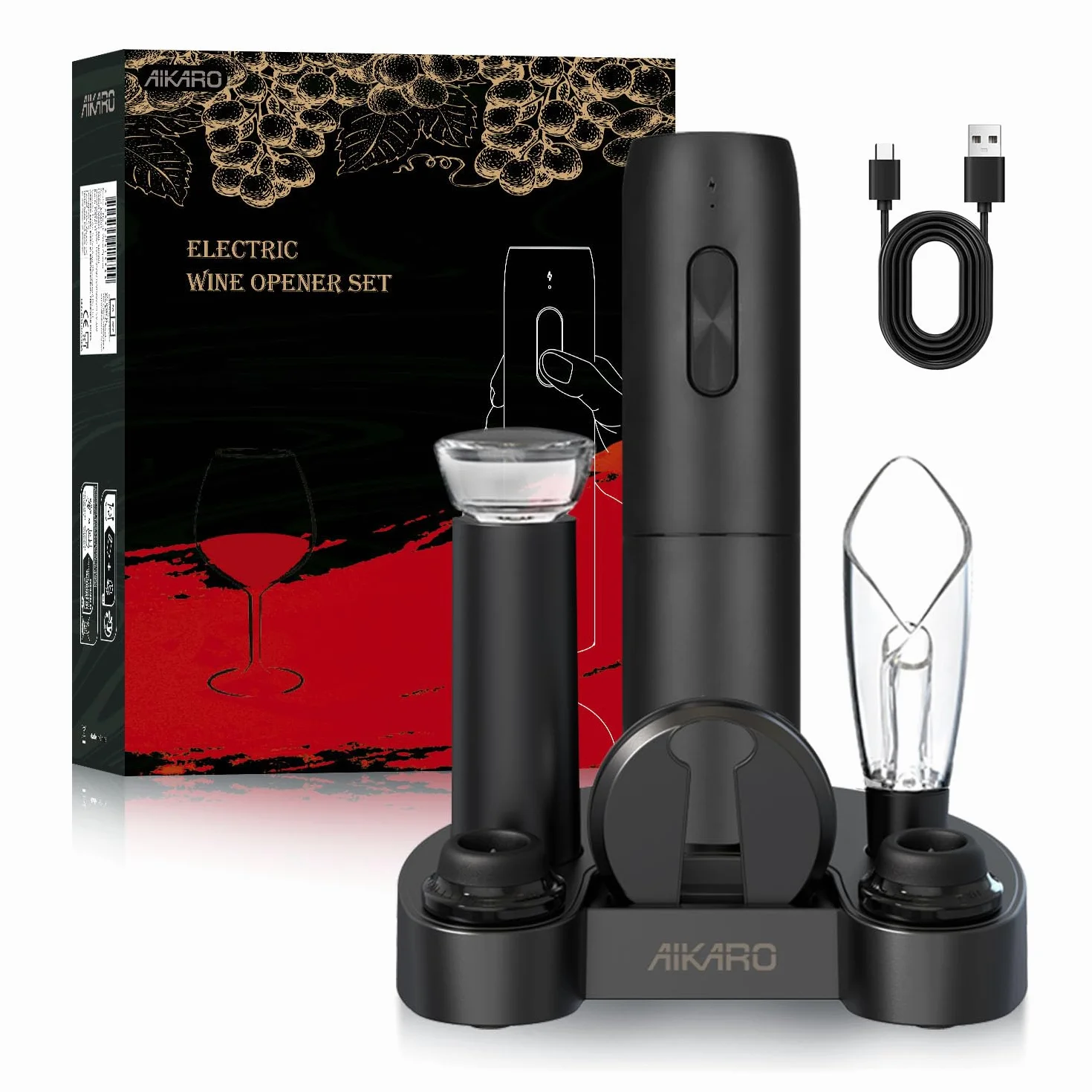 AIKARO Cavatappi Elettrico Automatico Ricaricabile per Vino