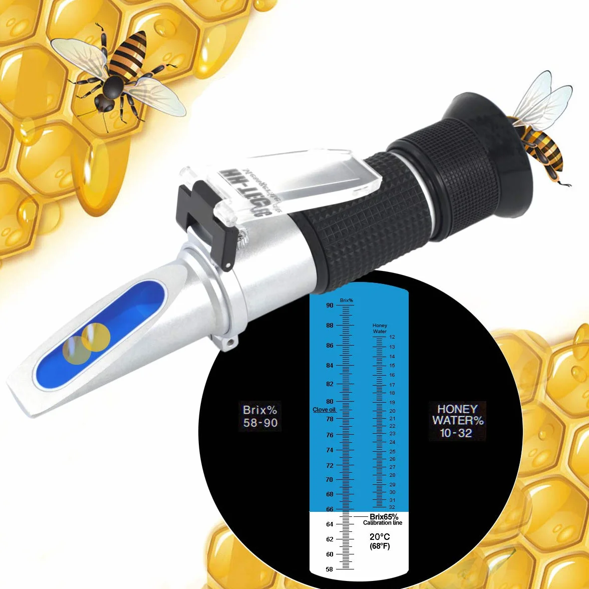 HH-Tec Rifrattometro 58-90% Brix 38-43 Baumé 12-27% acqua per apicoltori melasse sciroppi