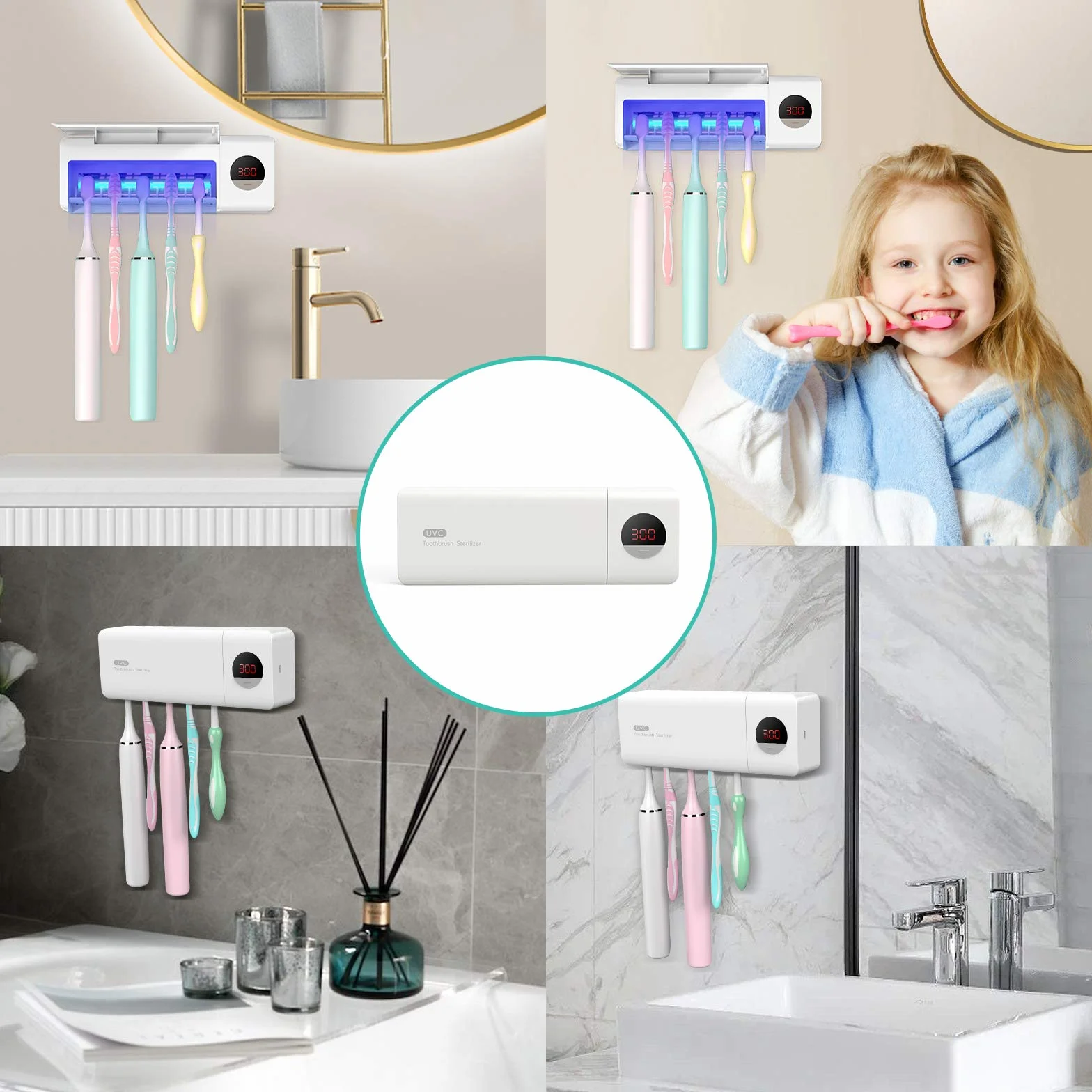 DSHOW Spazzolino Igienizzante UV da Bagno, Montaggio a Parete Sterilizzatore, Carica 2000mAh, Funzione di Cronometraggio, Organizer per Spazzolino da Denti (Bianca)