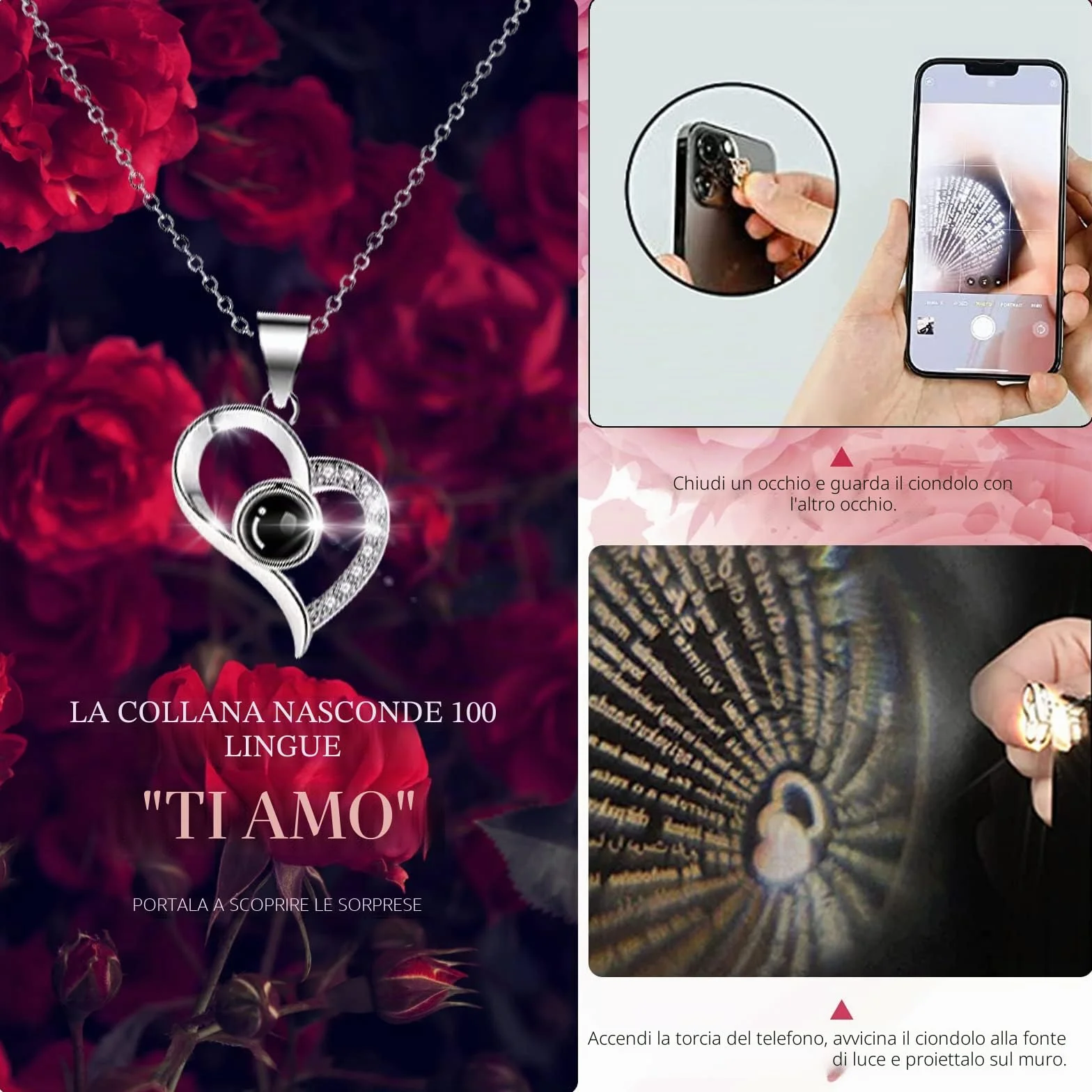 GOICC Rosa Eterna Collana Regalo per Lei I Love You Festa della Mamma San Valentino Compleanno Anniversario (Rosso)