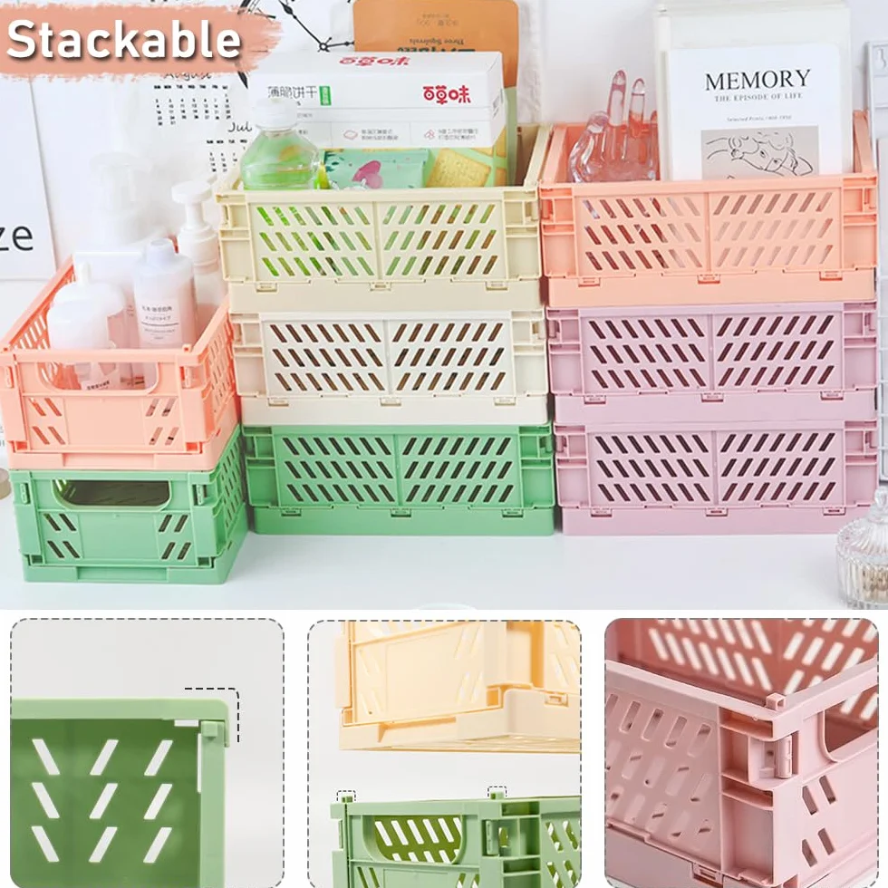 Cassetta Plastica Pieghevole 25x16x10cm Impilabile Portaoggetti Multicolore