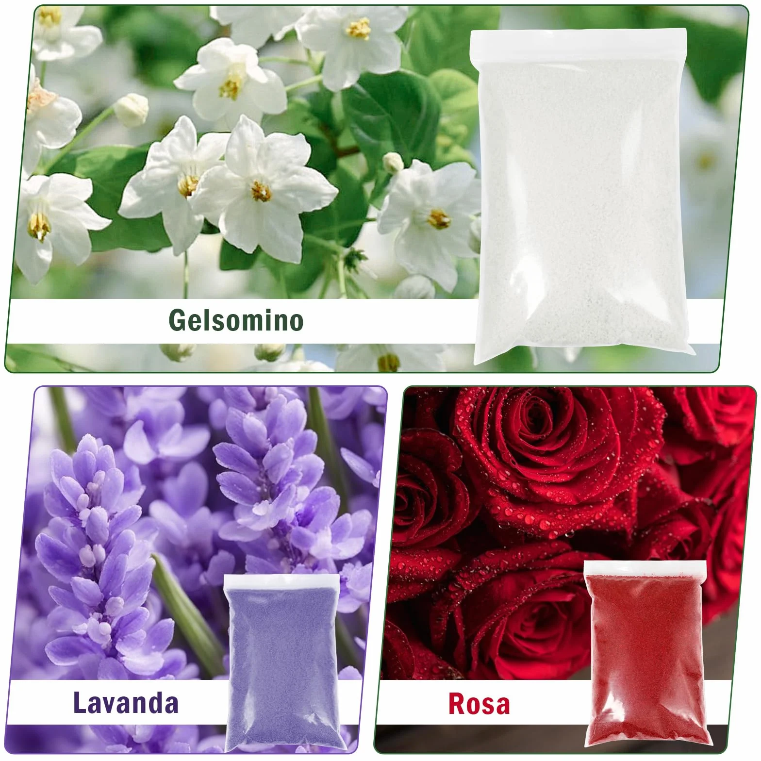 Scent-Hi Sabbia per Candele, Granuli di Cera Profumata 1.1kg 20 Stoppini - Gelsomino Lavanda Rosa Cedro Fragola Limone Menta
