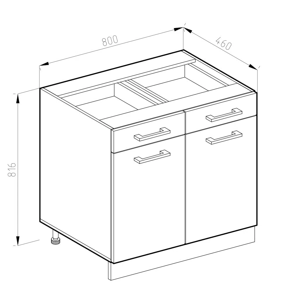 Vicco Mobiletto base per cucina R-Line, Bianco, 80 cm Forma a J, senza piano di lavoro, per la libera combinazione all'interno di sistemi cucina modulari