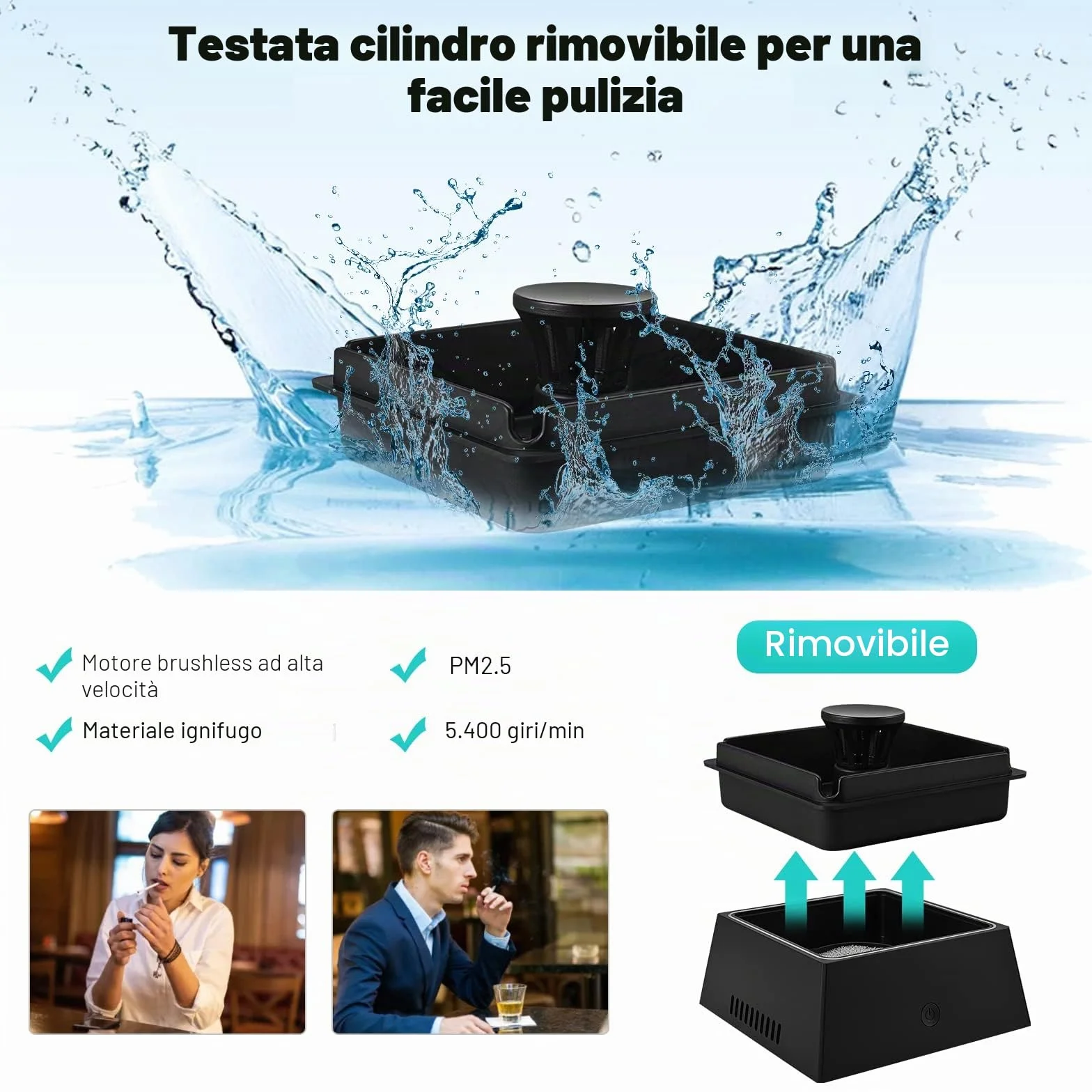 Posacenere Ad Aspirazione Senza Fumo 2 In 1 Con Purificatore D'aria Portatile Per Pulizia Fumo Con Filtro