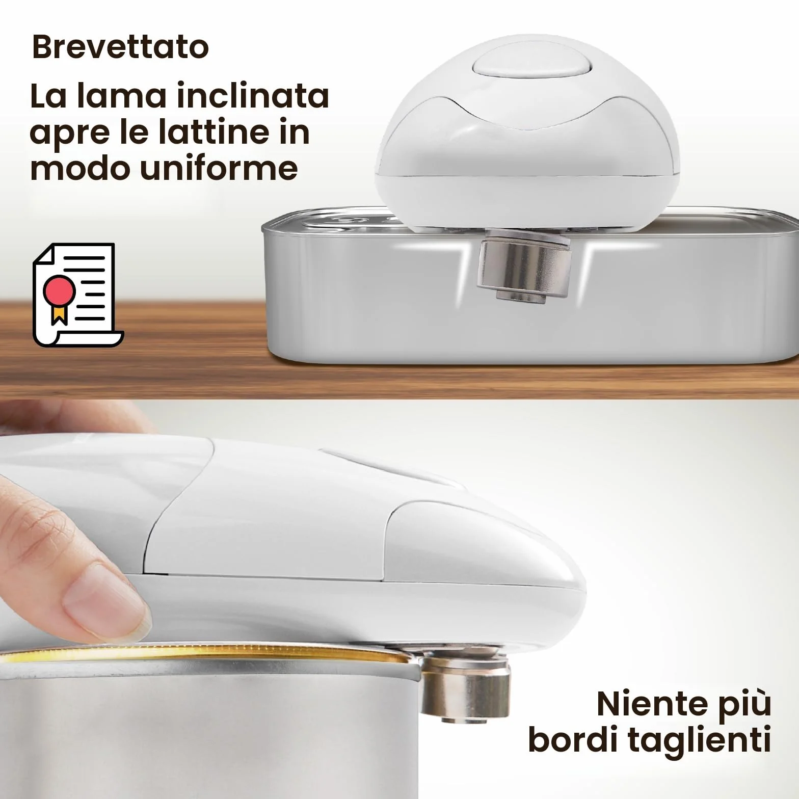 Apriscatole Elettrico Auto Kitchen Mama Automatico a Mani Libere a Batteria Bianco