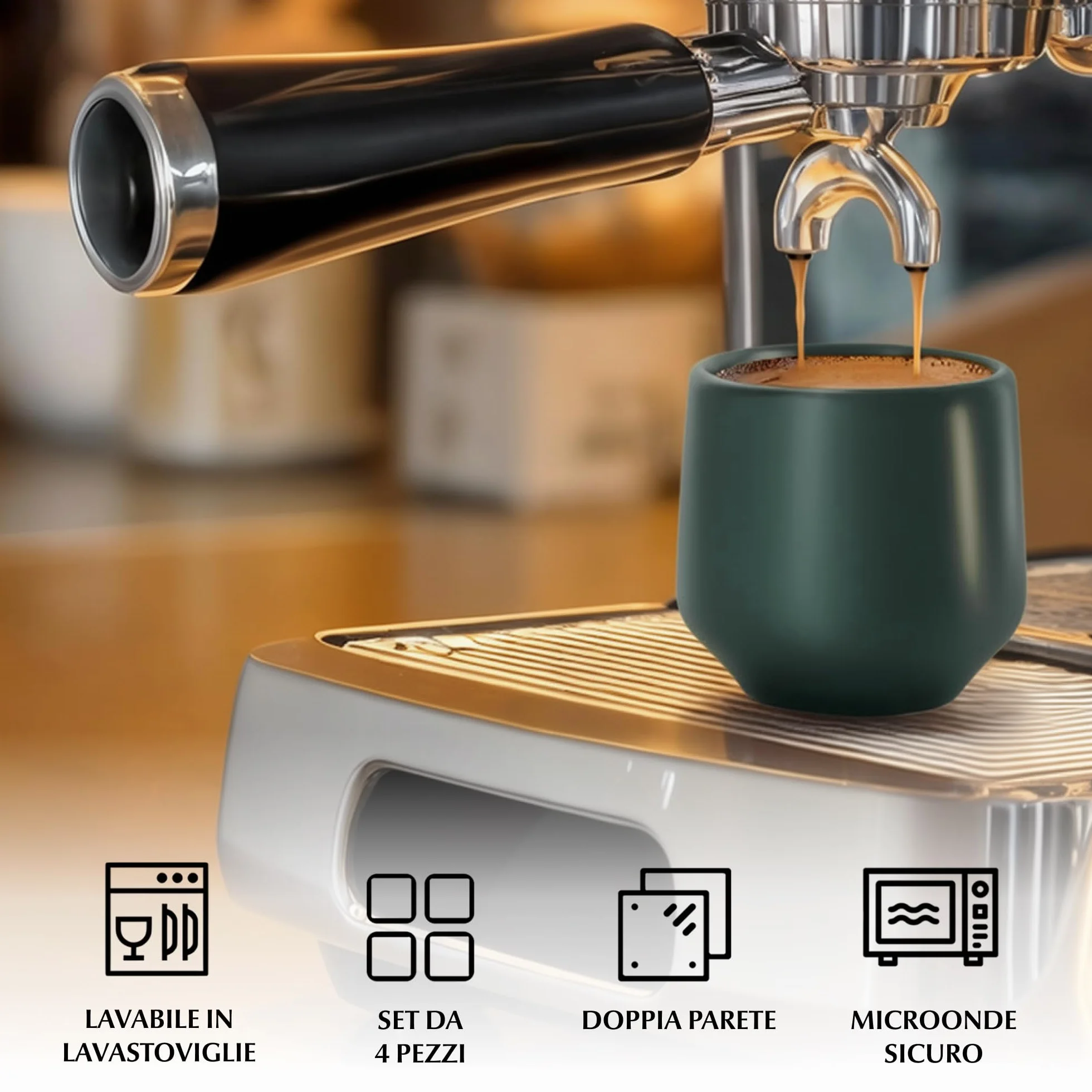 MIAMIO Set di Tazzine da Espresso 4 Pezzi 90 ml Ceramica Collezione Luxe