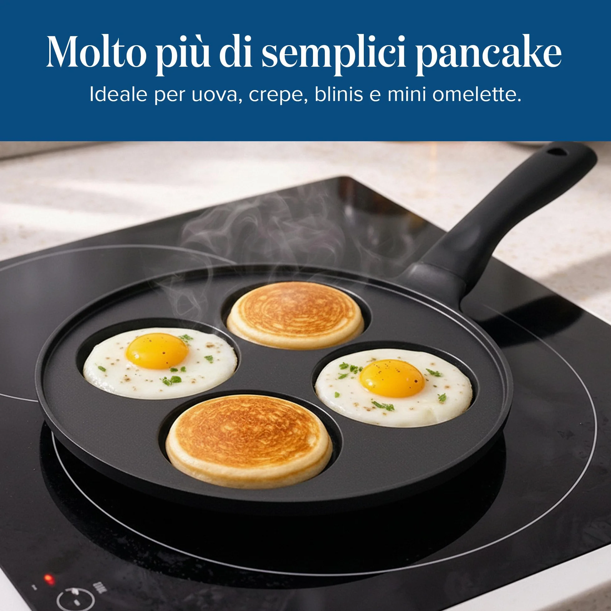 Joeji's Kitchen 4 Fori Padella Pancake 26cm - Induzione Antiaderent Padella Frittata Colazione - Nero