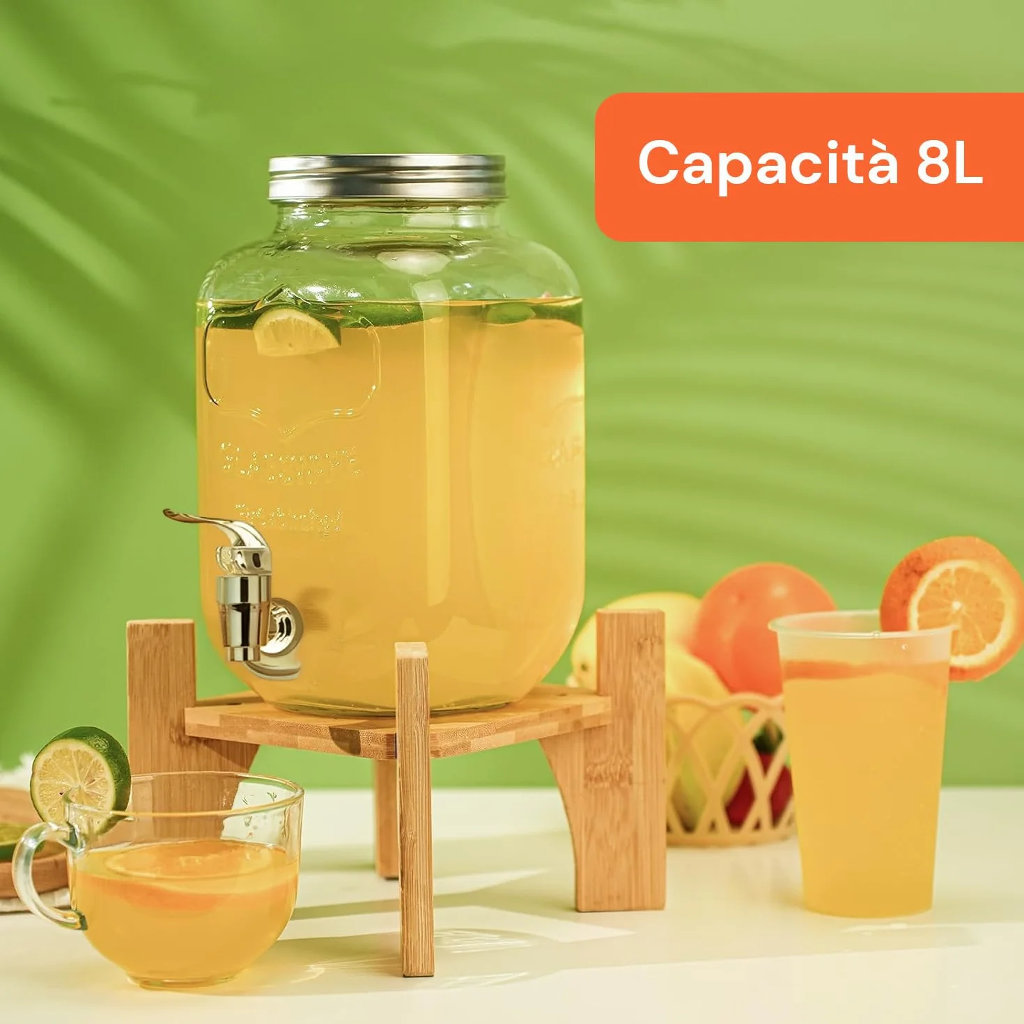 Avilia Dispenser Bevande in Vetro 8 Litri Rubinetto Acciaio Inox per Acqua e Bibite con Infusore