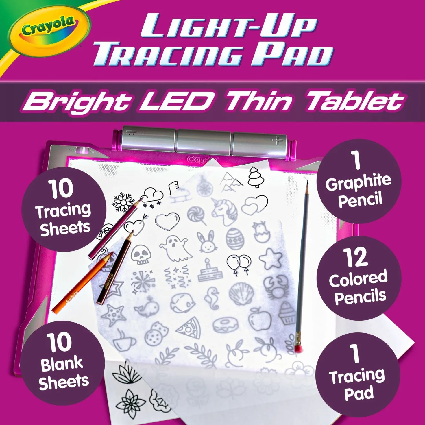 Crayola Lavagna Luminosa per Disegnare, Tavoletta Grafica Portatile, Più di 100 Immagini, Gioco Educativo 6+