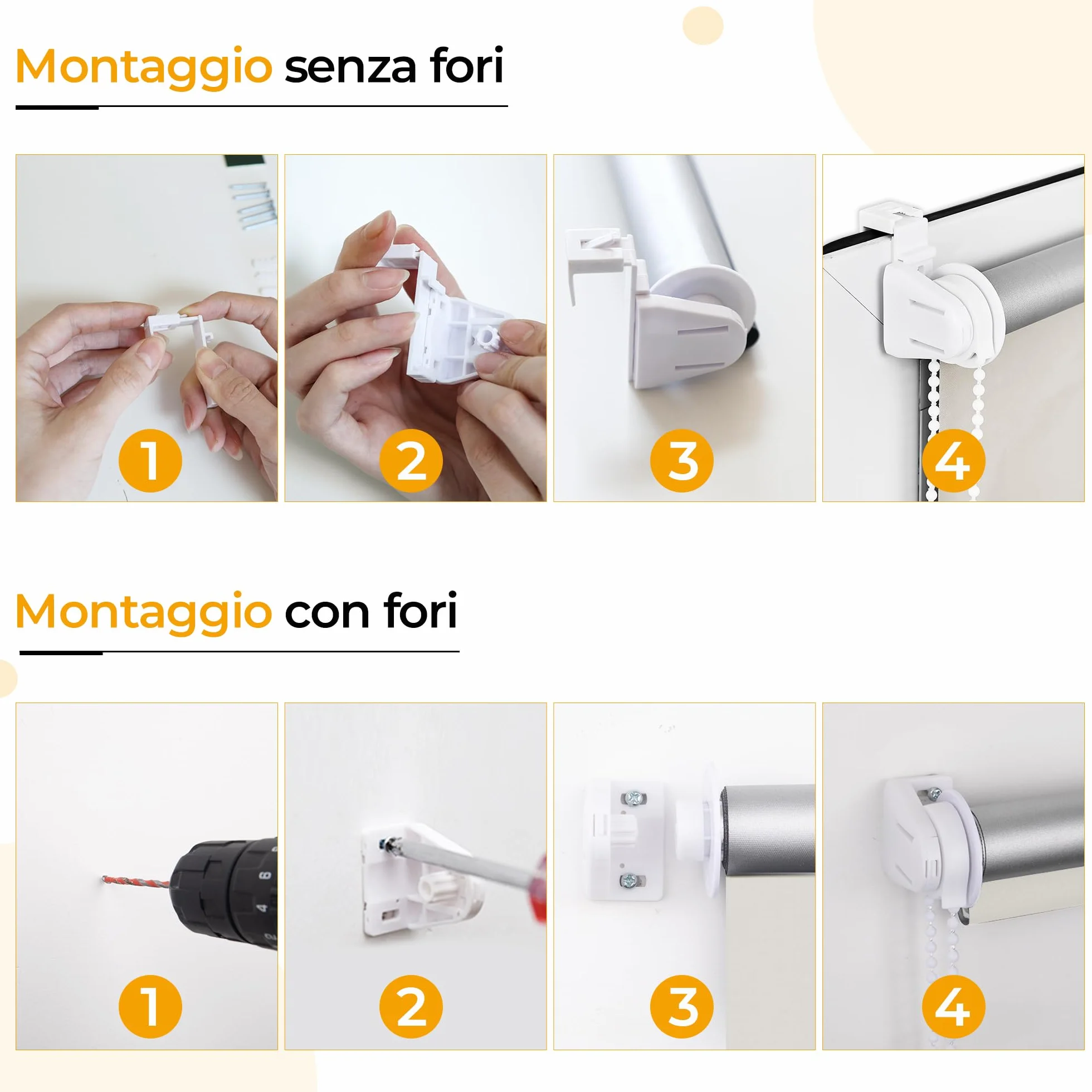HOMEDEMO Tenda a rullo oscurante 40x230cm Bianco Crema per interni senza foratura