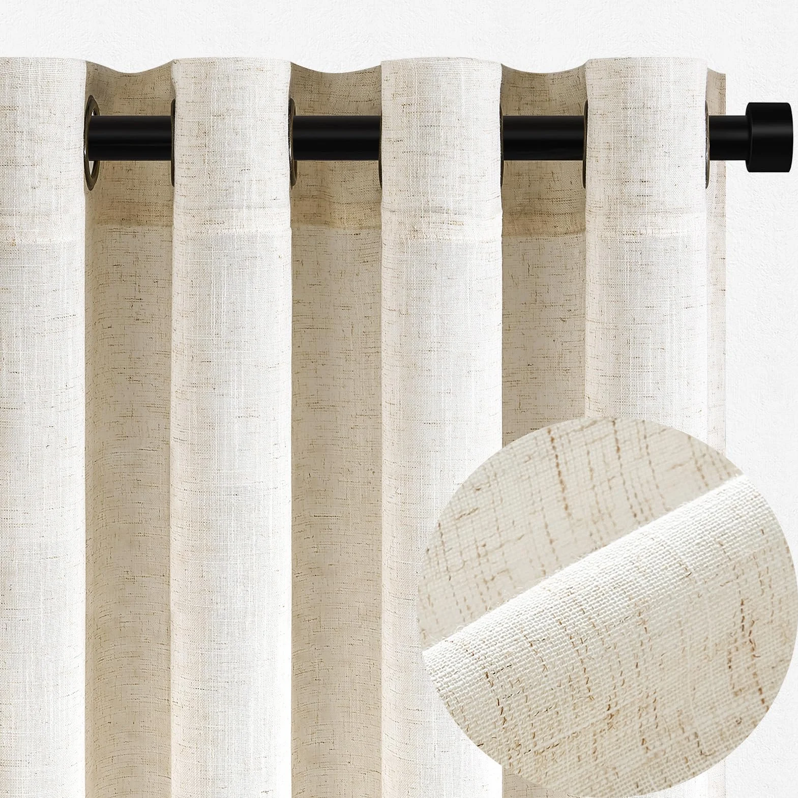 Topfinel Tende Per Interni Oscuranti Lino Tenda Camera Da Letto Bambini a Pannello con Occhielli in Voile Spessa Tenda Semitrasparente per Poggiorno da Letto Ufficio Naturale 2 Pezzi 140 x 260 cm