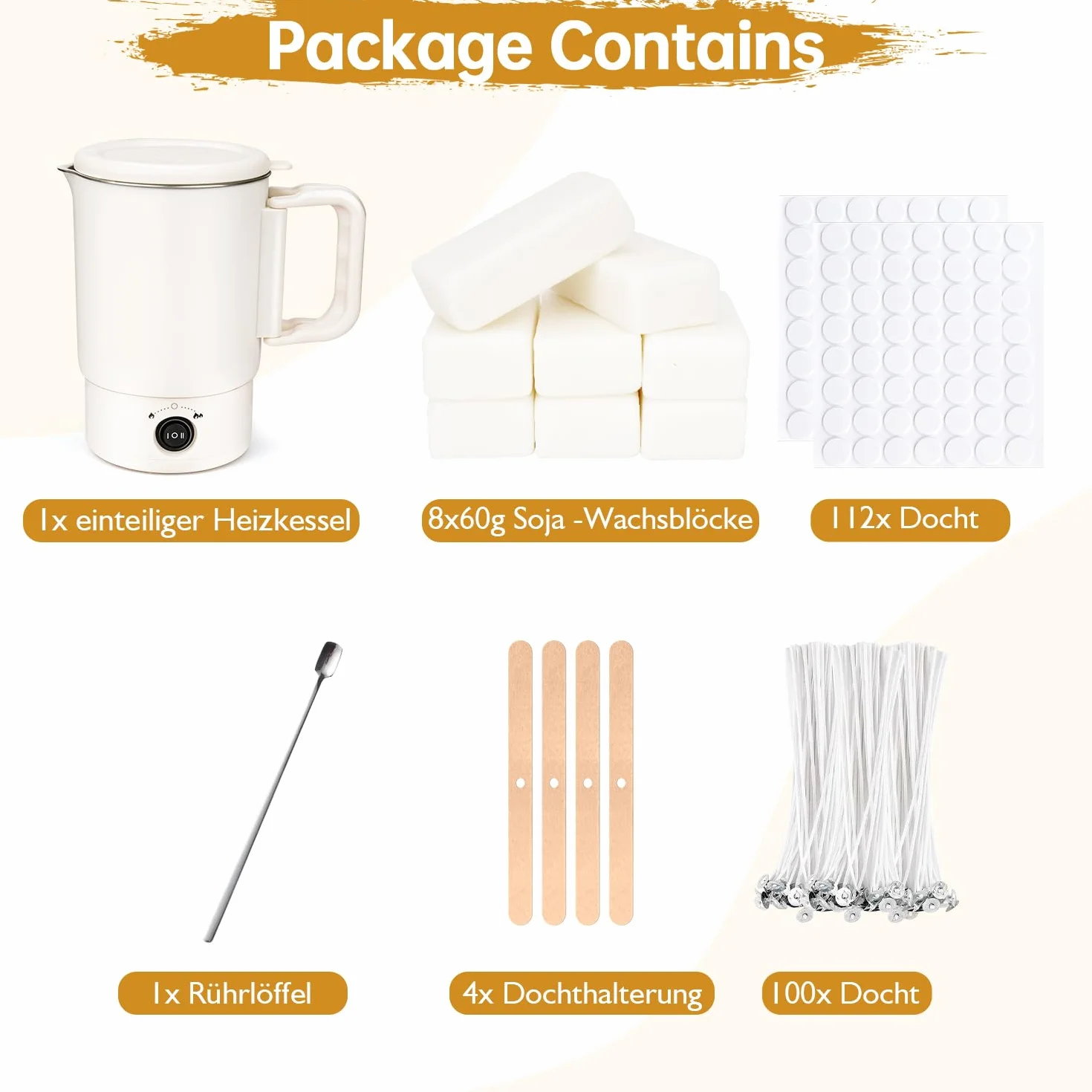 Kit per Sciogliere Cera di Candela Elettrico 800 ml 8 Cubi Cera Bianca 100 Stoppini