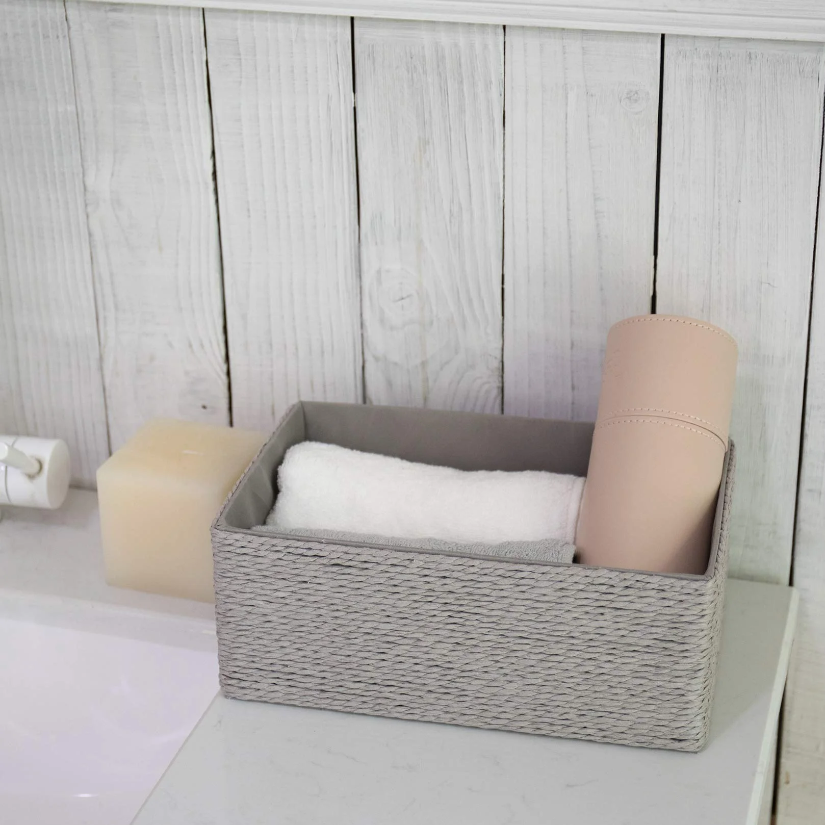 Set di 4 Contenitori a Cubo Impilabili Grigio per Armadi e Cassetti LJM Cesti Organizzatori