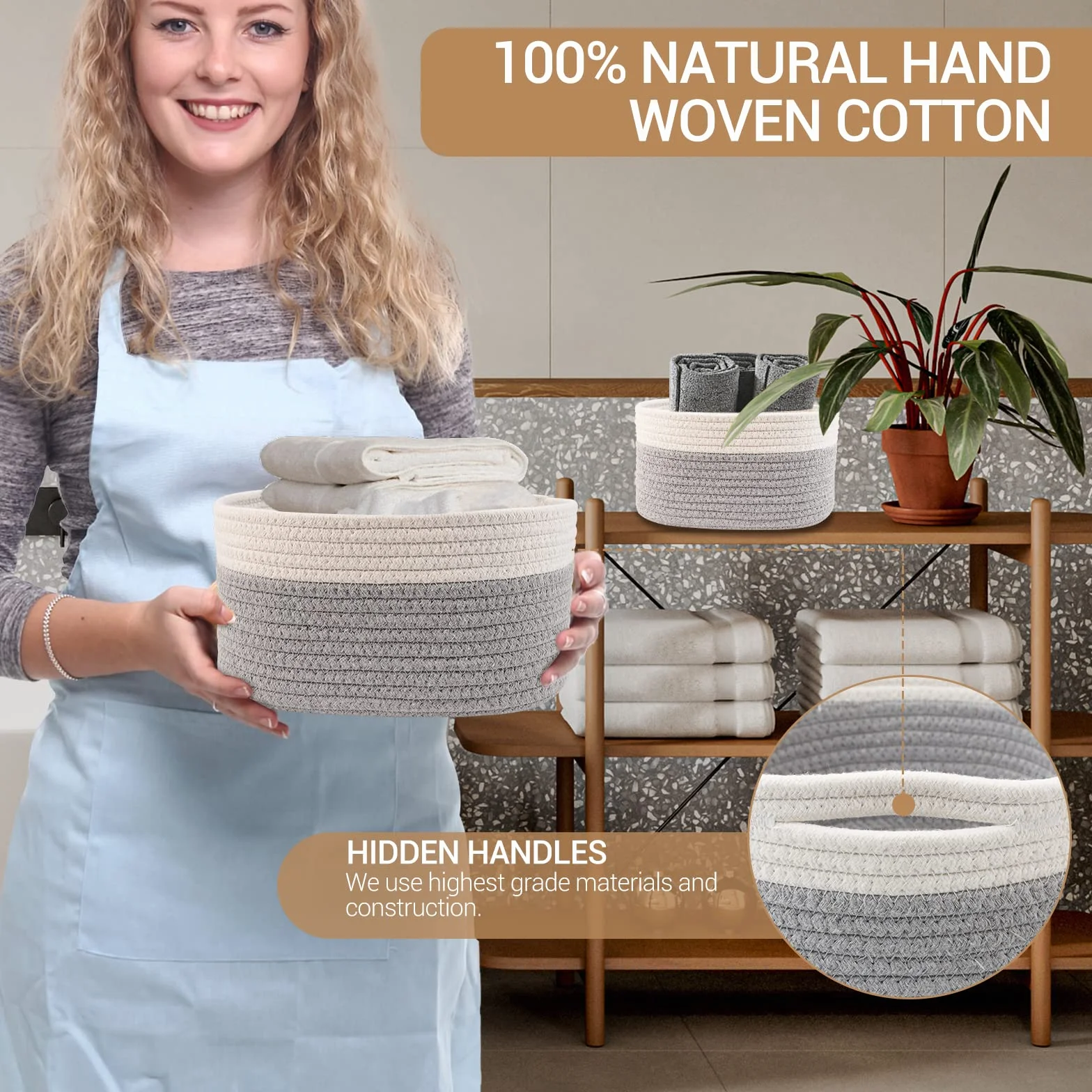 Lannvan Set di 5 Cestini Portaoggetti Intrecciato in Corda di Cotone per Bambini Impilabile Organizer Bagno