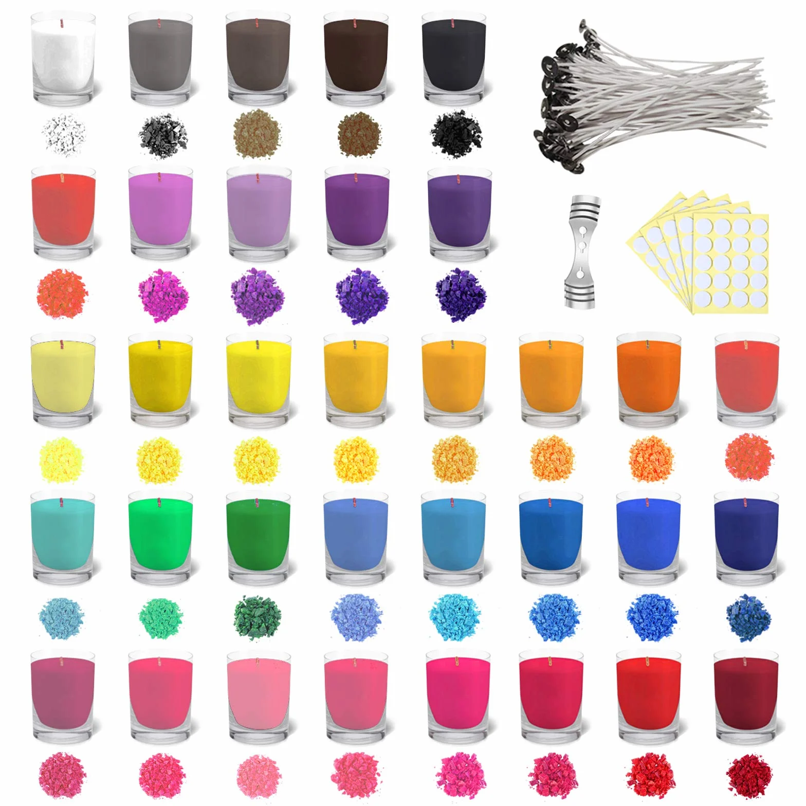 34 coloranti per Candele colorante per Cera di soia in Fiocchi per la Produzione di Candele colorante per Cera per Candele Fai-da-Te 5 g per Confezione