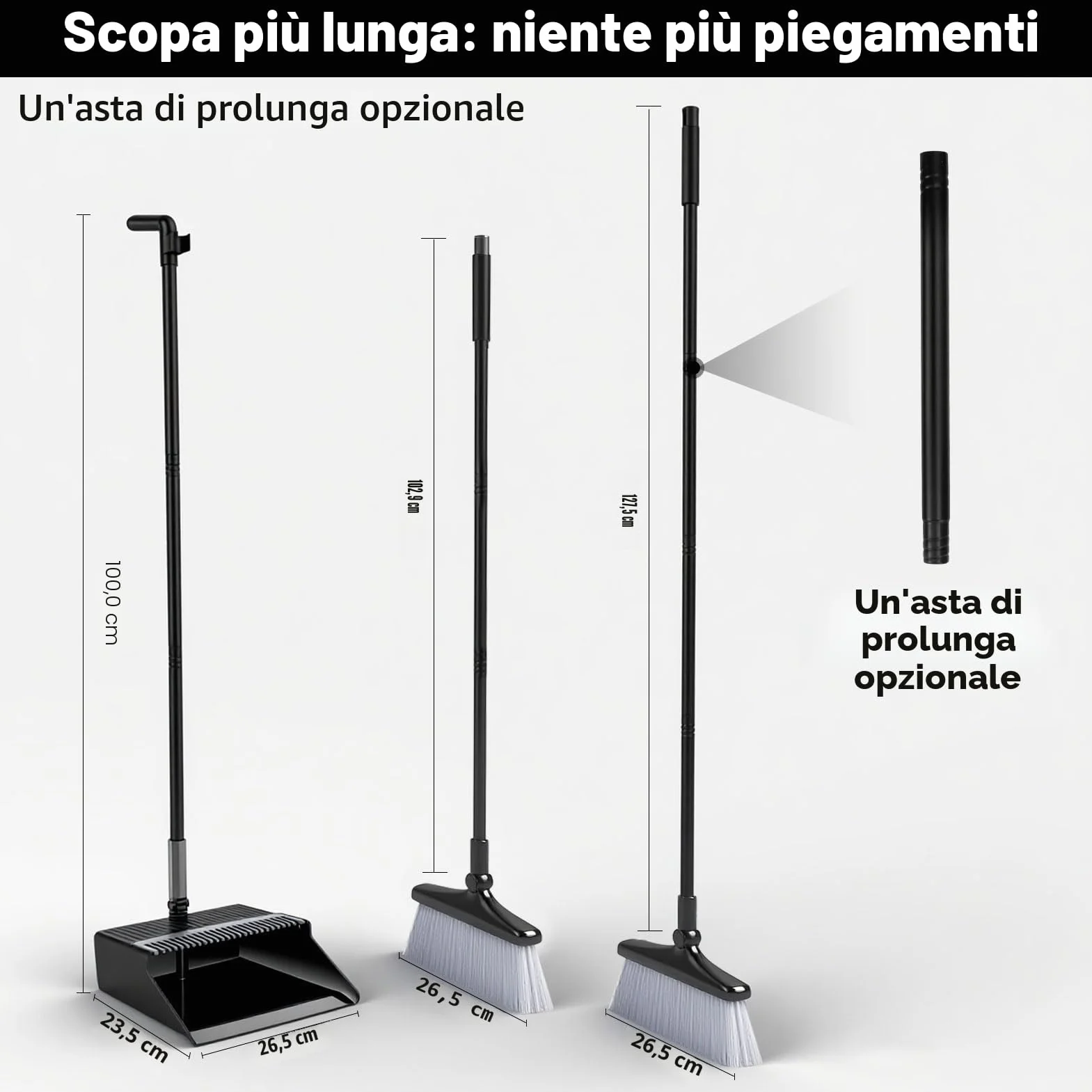 Set scopa e paletta, set paletta e spazzola a manico lungo, set scopa verticale per spazzare, spazzola rotante a 180 gradi, paletta domestica con denti a pettine per interni, esterni, casa e cucina.