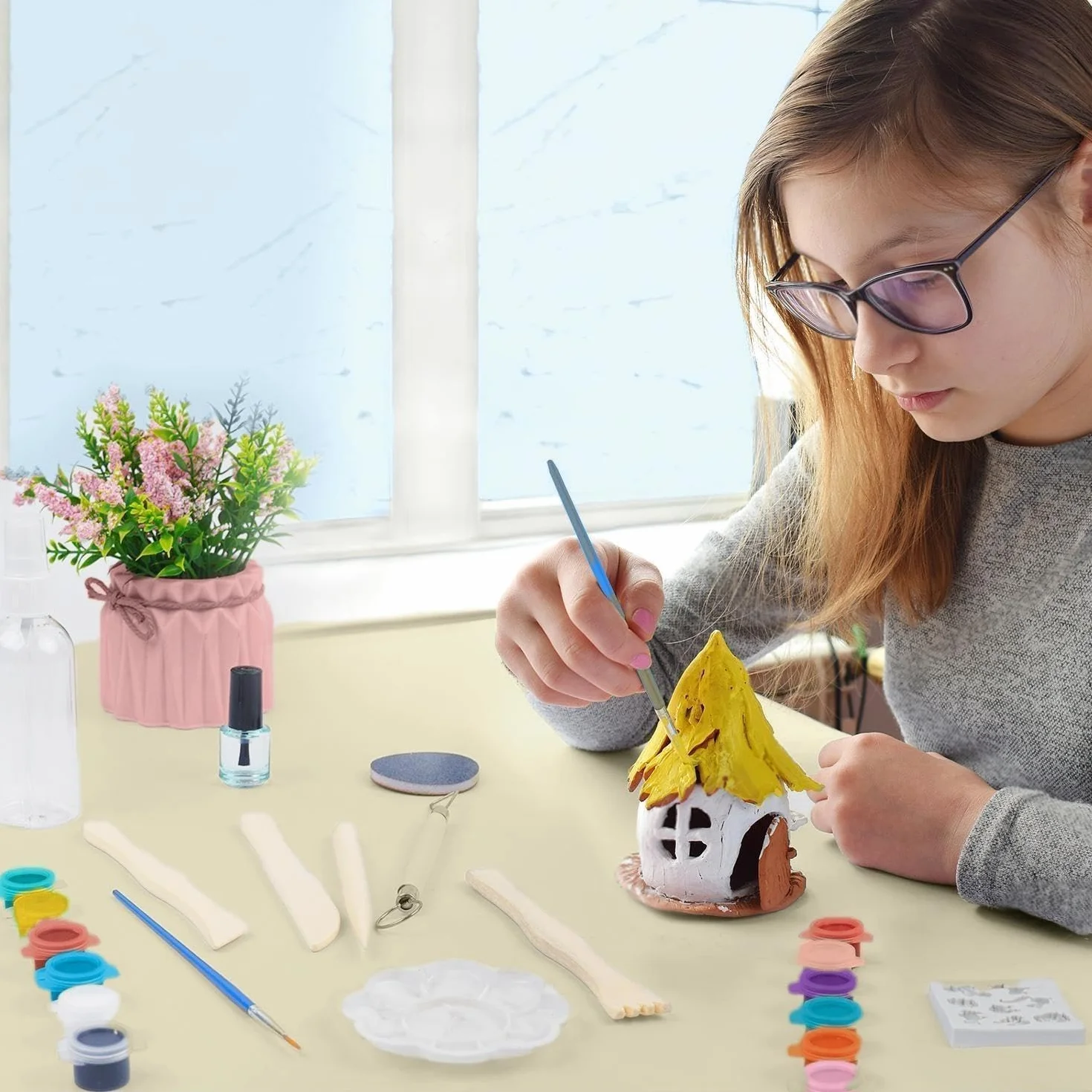 Augesak Kit Argilla Senza Cottura, Ceramica Fai da te Adulti Bambini, Pottery Kit con Attrezzi Colori Pennelli