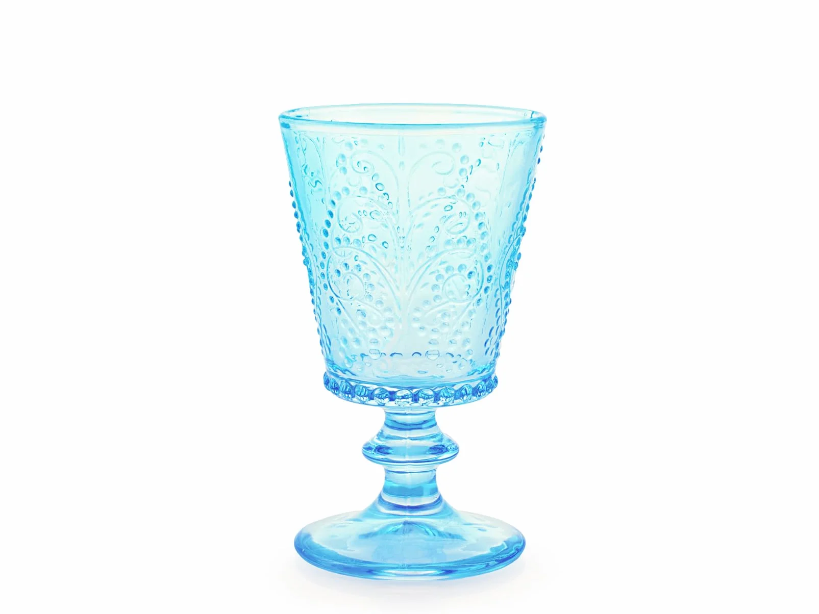 H&H Set 4 Calici Garden in Vetro Lavorato Azzurro 25 cl – Eleganti, Resistenti e Lavabili in Lavastoviglie
