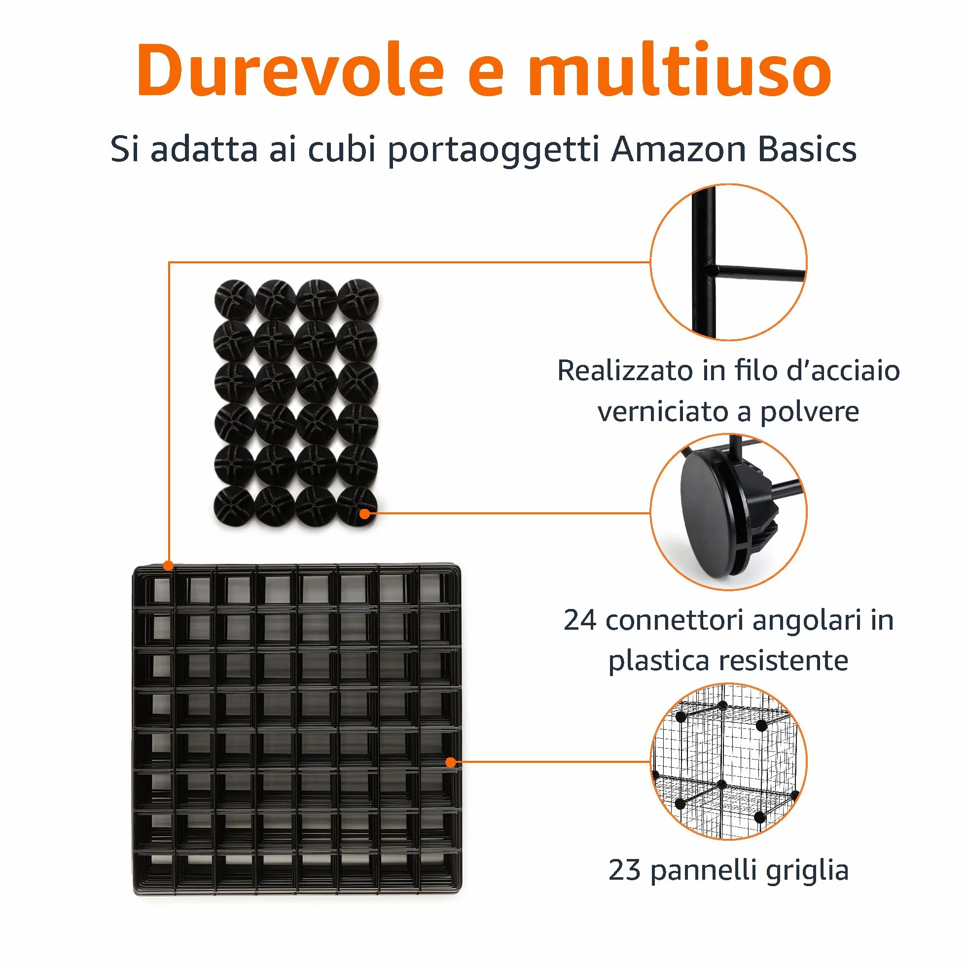 Amazon Basics Scaffali impilabili cubici con griglia metallica, 66 x 32 x 96.5 cm, Nero, 6 Cubi