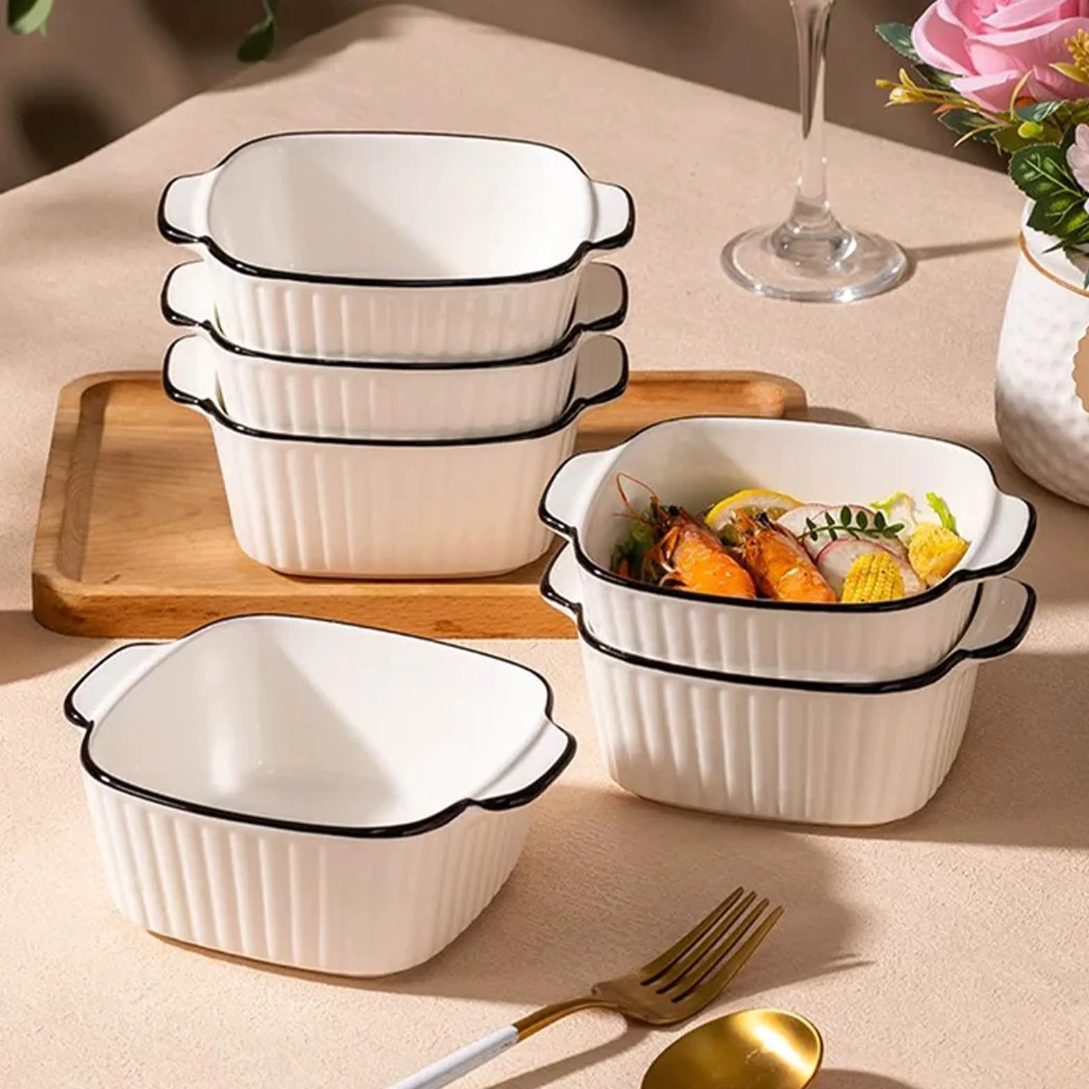 Teglia da forno piccola, in ceramica, set da 4 pezzi, pirottini quadrati, stampi da forno con manici in ceramica, piccolo forno, per lasagne, tiramisù, stampo da forno (stile B)