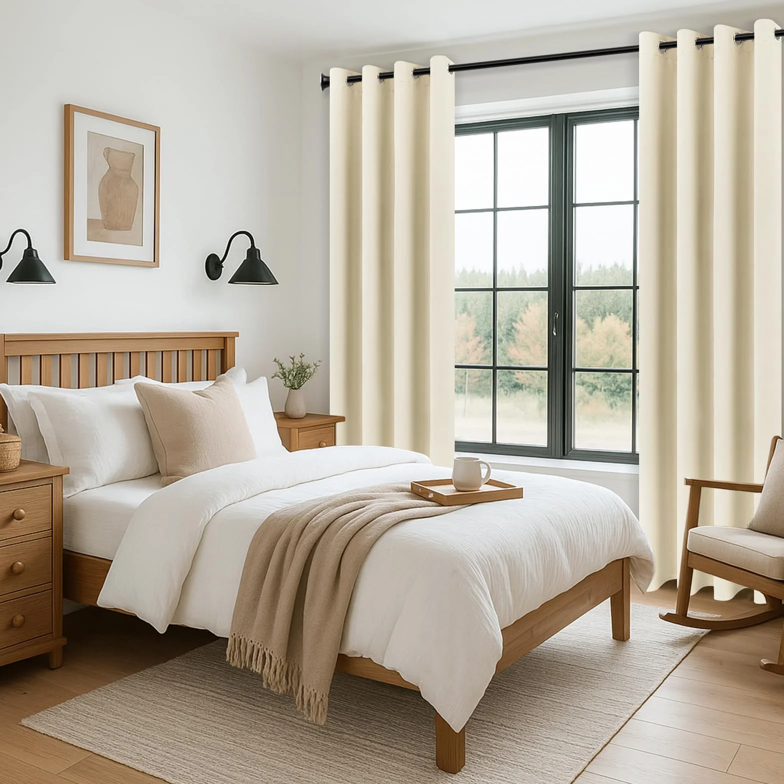 MRTREES 2 Pezzi Tende Oscuranti per Interni Isolanti Termiche con Occhielli Moderne Tenda Coprenti Tinta Unita per Camera da Letto e Soggiorno Elegante 140x260 CM Beige