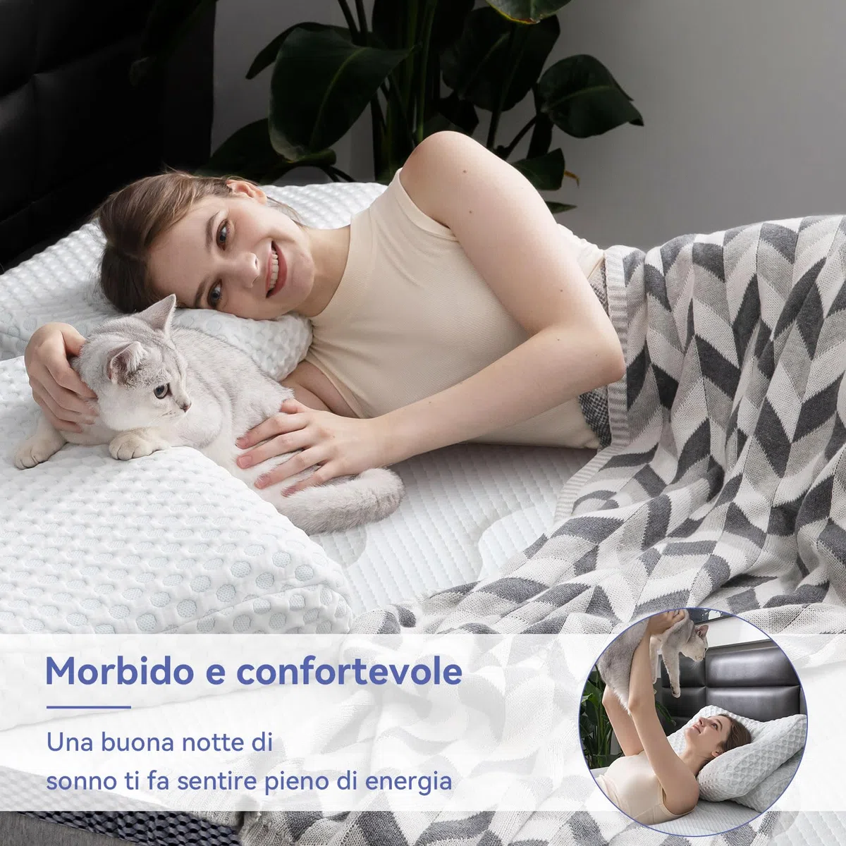 Amazon Basics Topper Piazze Francese 140 x 190 cm in Memory Foam con Gel Rinfrescante, 7 cm Coprimaterasso, Bianco