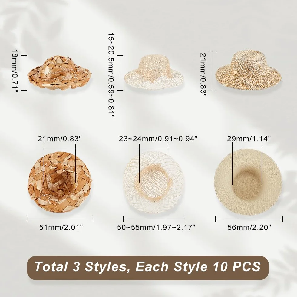 AHANDMAKER 30 Mini Cappelli di Paglia per Bricolage, Bambole, Ornamenti, Decorazioni Abbigliamento