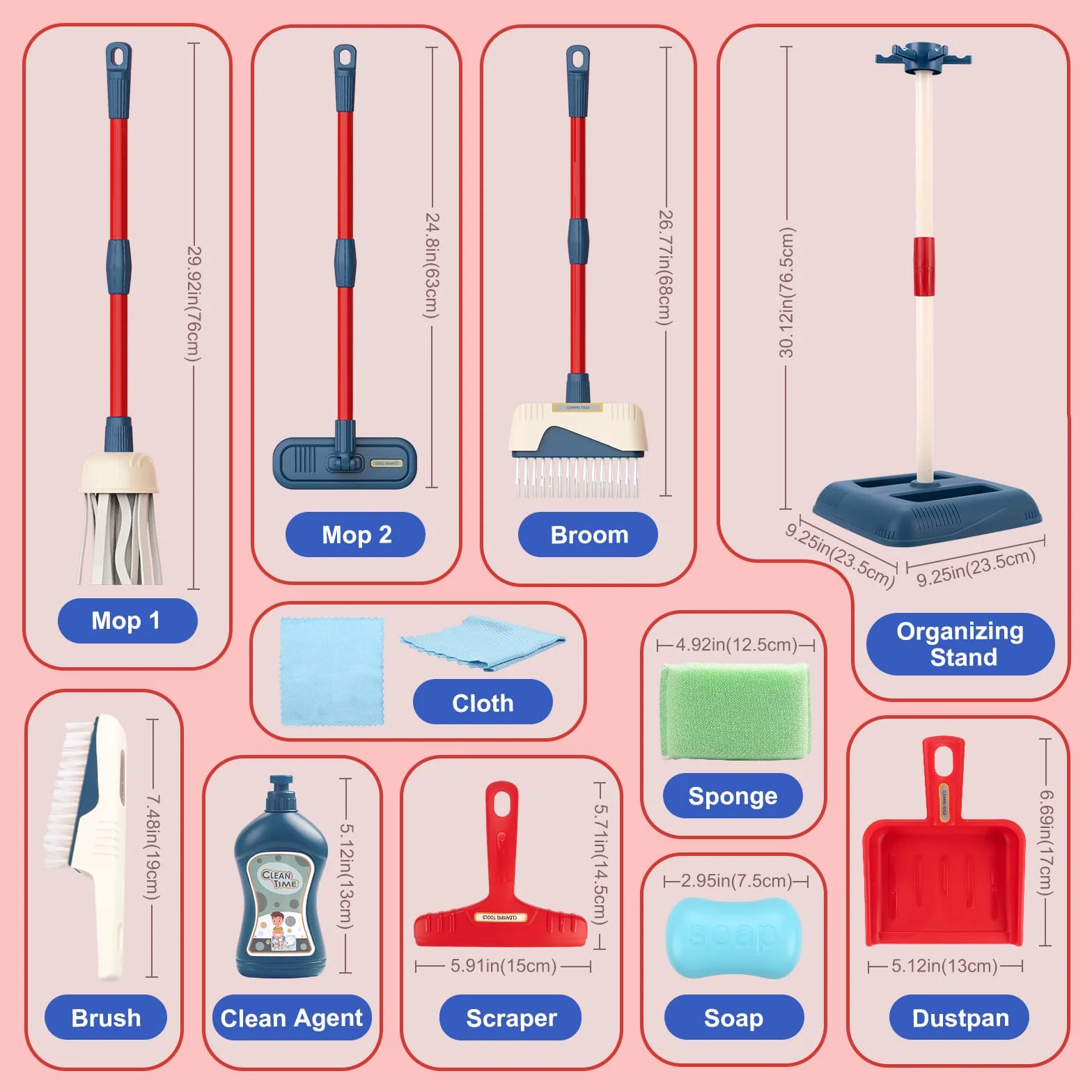Set di giocattoli per la pulizia dei bambini, set di giocattoli per la pulizia dei bambini, strumenti per la pulizia della casa giocattoli set da gioco, scopa, paletta, mocio, spolverino