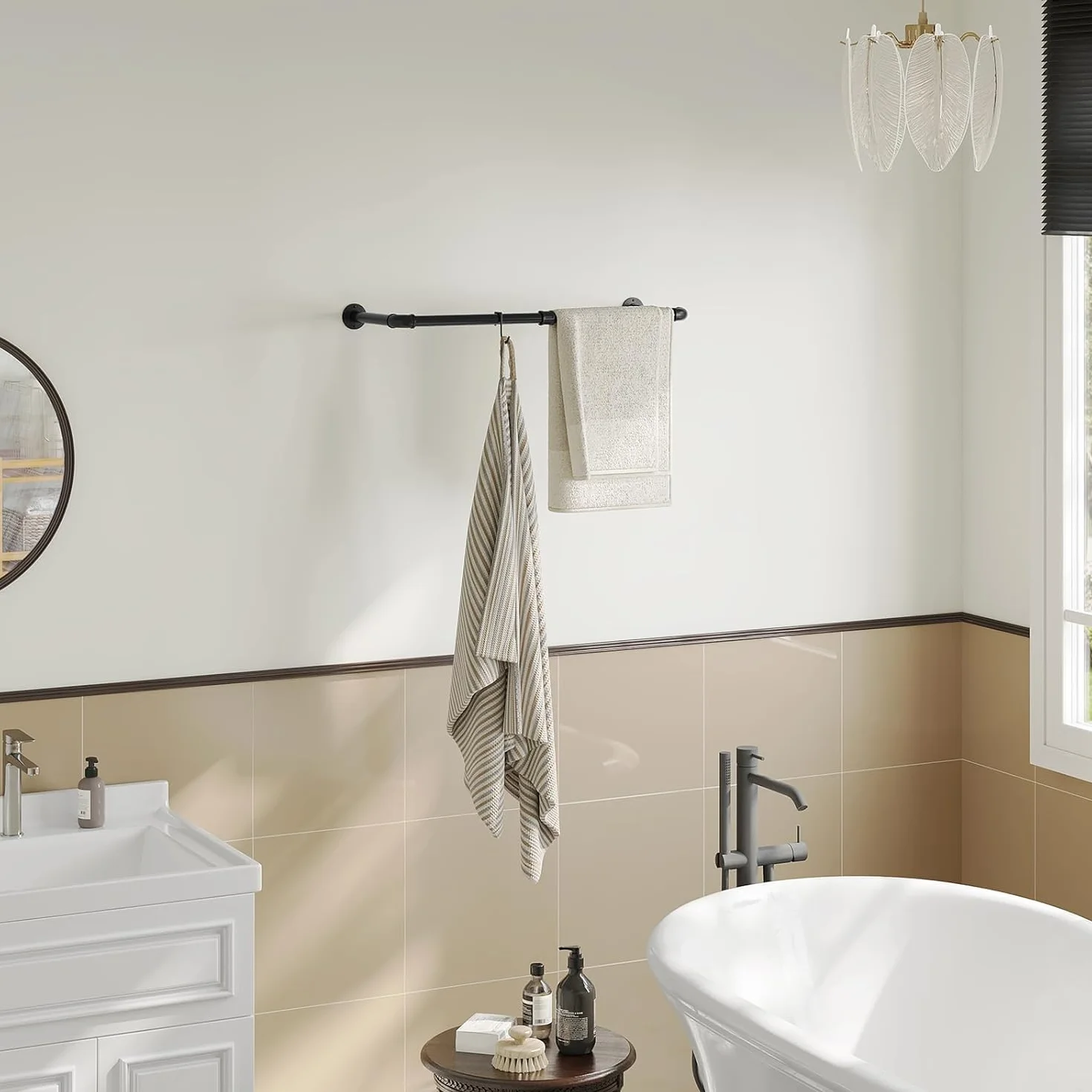 eSituro Asta Appendiabiti da Muro, Attaccapanni a Tubo, Barra Porta Abiti, Stile Industriale, in Metallo, per Ingresso e Camera da Letto, Nero, 79cm
