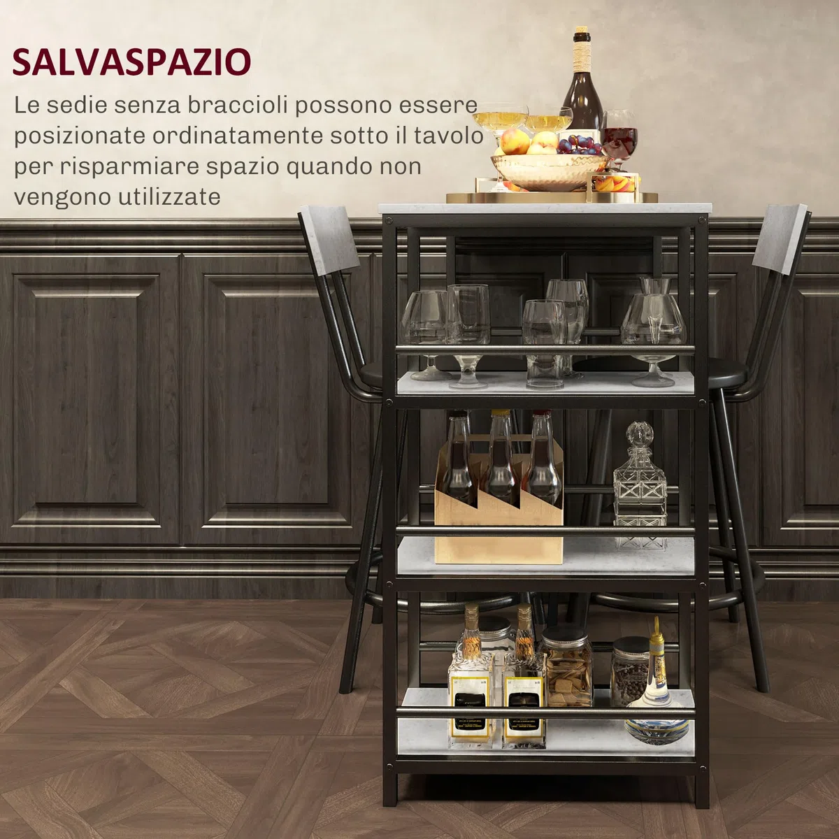 HOMCOM Set Tavolo Bar con 2 Sgabelli, Bancone Bar con 3 Ripiani, Tavolo Alto con Sgabelli Bar con Schienale, Tavolino Bar per Pranzo, Soggiorno e Cucina, Grigio Chiaro