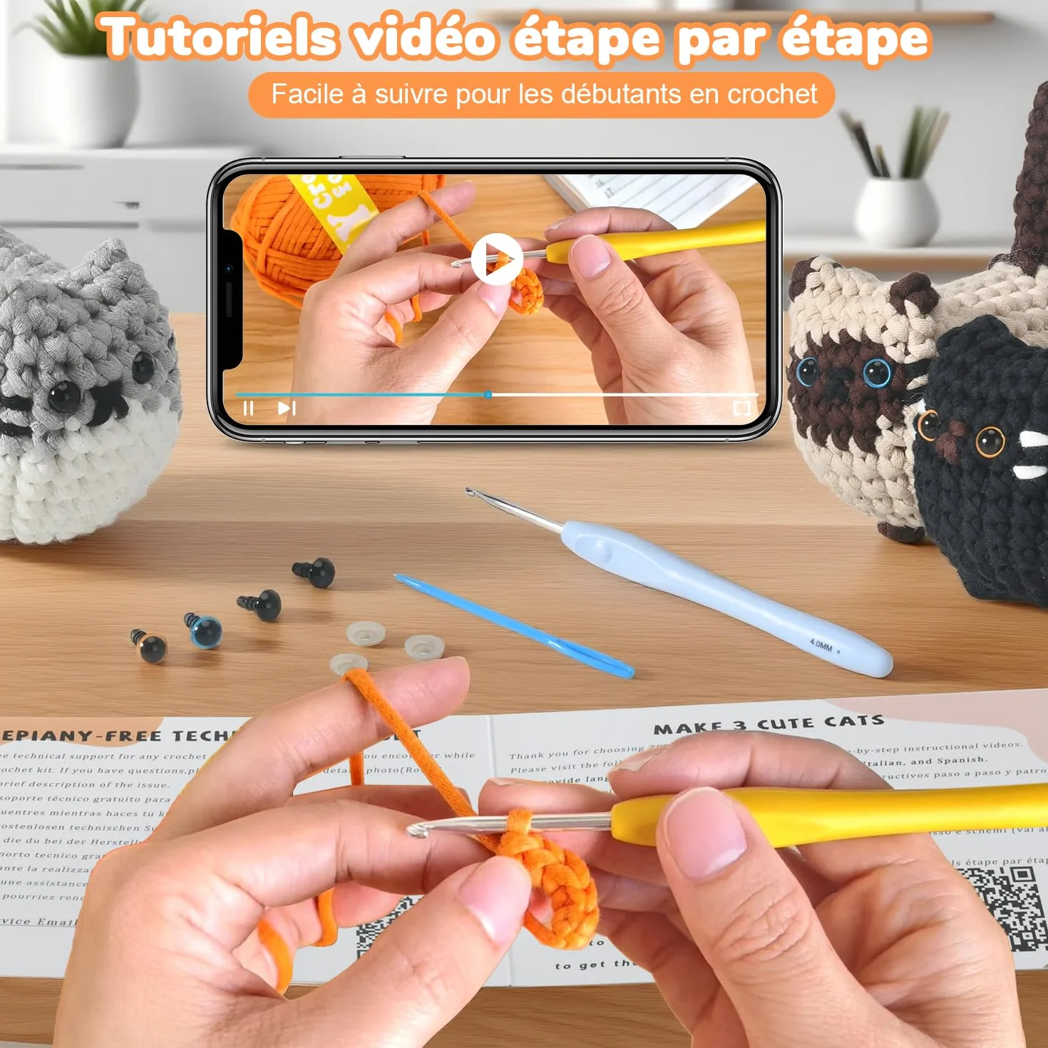 Kit Uncinetto Principianti TranquilHome Three Little Kittens Adulti Imparare Uncinetto Include Video Tutorial Italiano Amigurumi