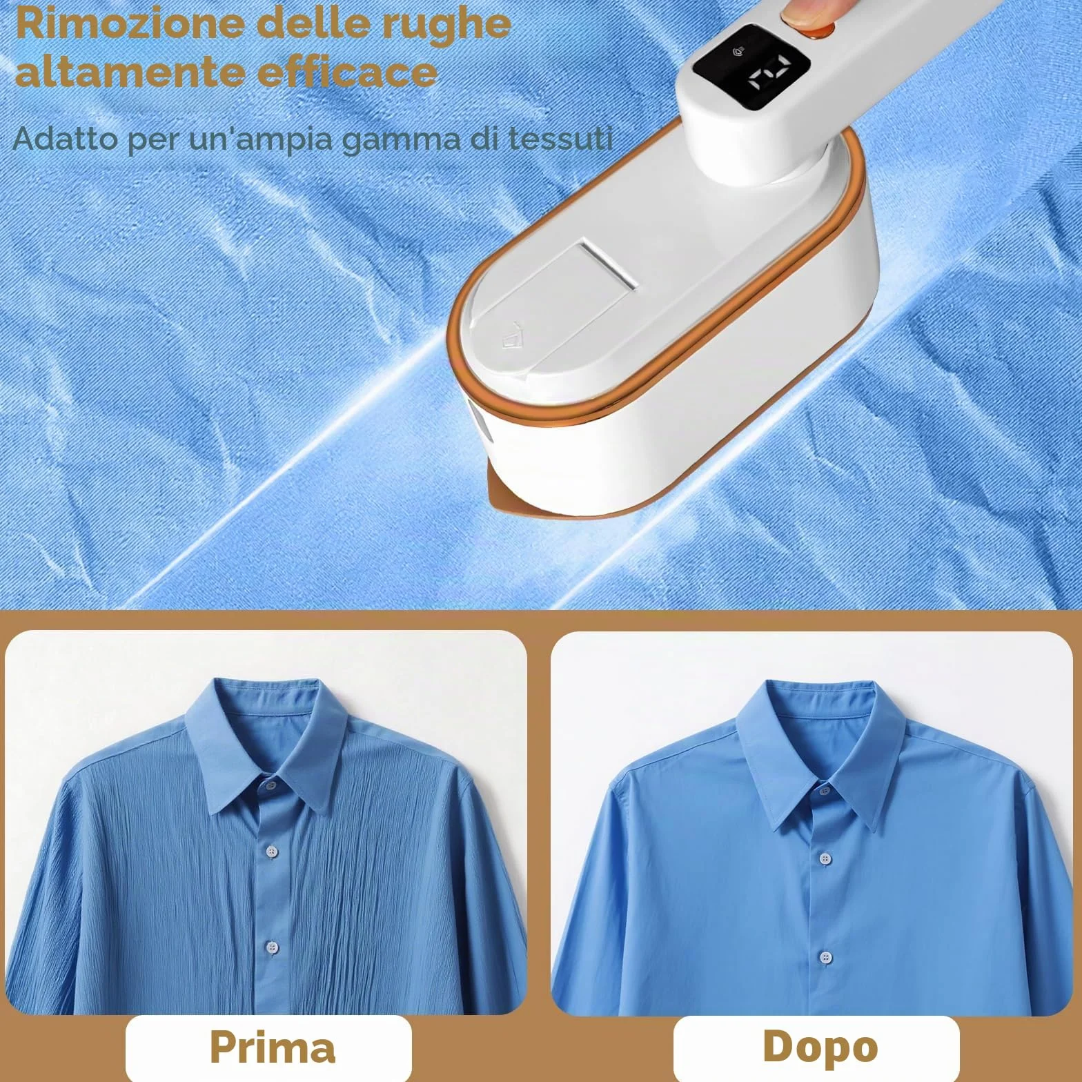Ferro da Stiro a Vapore 1200W 2-in-1 Portatile, Serbatoio 150 ml, 3 Livelli di Vapore, Riscaldamento Rapido 10 Secondi