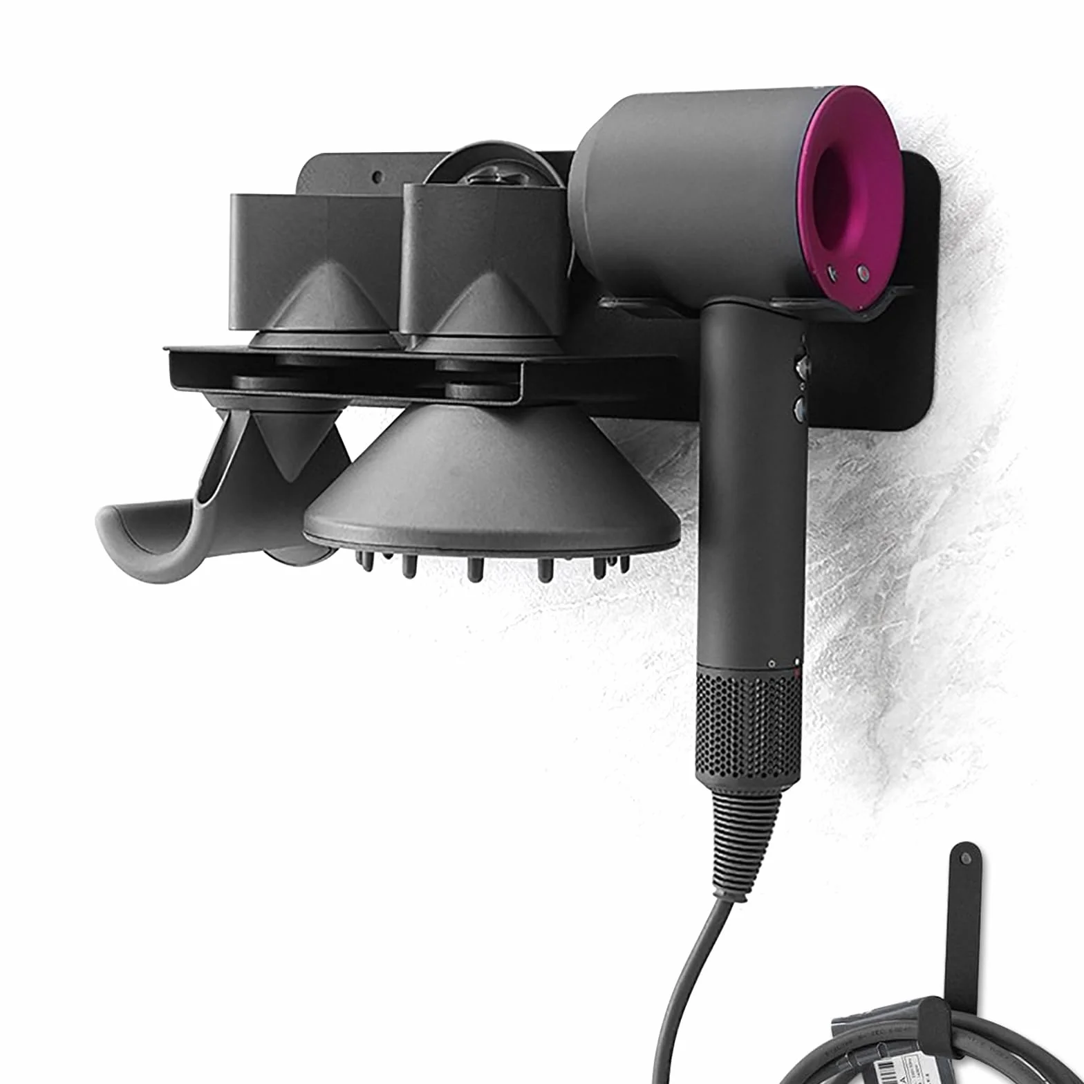 Porta Phone Bagno da Muro, Porta Phon da Muro, Porta Asciugacapelli da Parete Compatibile con Dyson Supersonic, Hair Dryer Holder Contenere Fino a 5 Bocchette per Asciugacapelli(Nero)