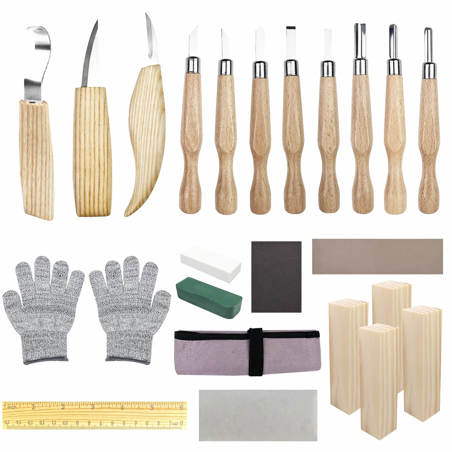 Traxenta Kit Intaglio Legno, Coltello Intaglio Legno Professionale, 25 PCS Set di Utensili da Intaglio in Legno, Strumenti per Intaglio del Legno con 11 Coltelli da Intaglio, per Adulti Bambini