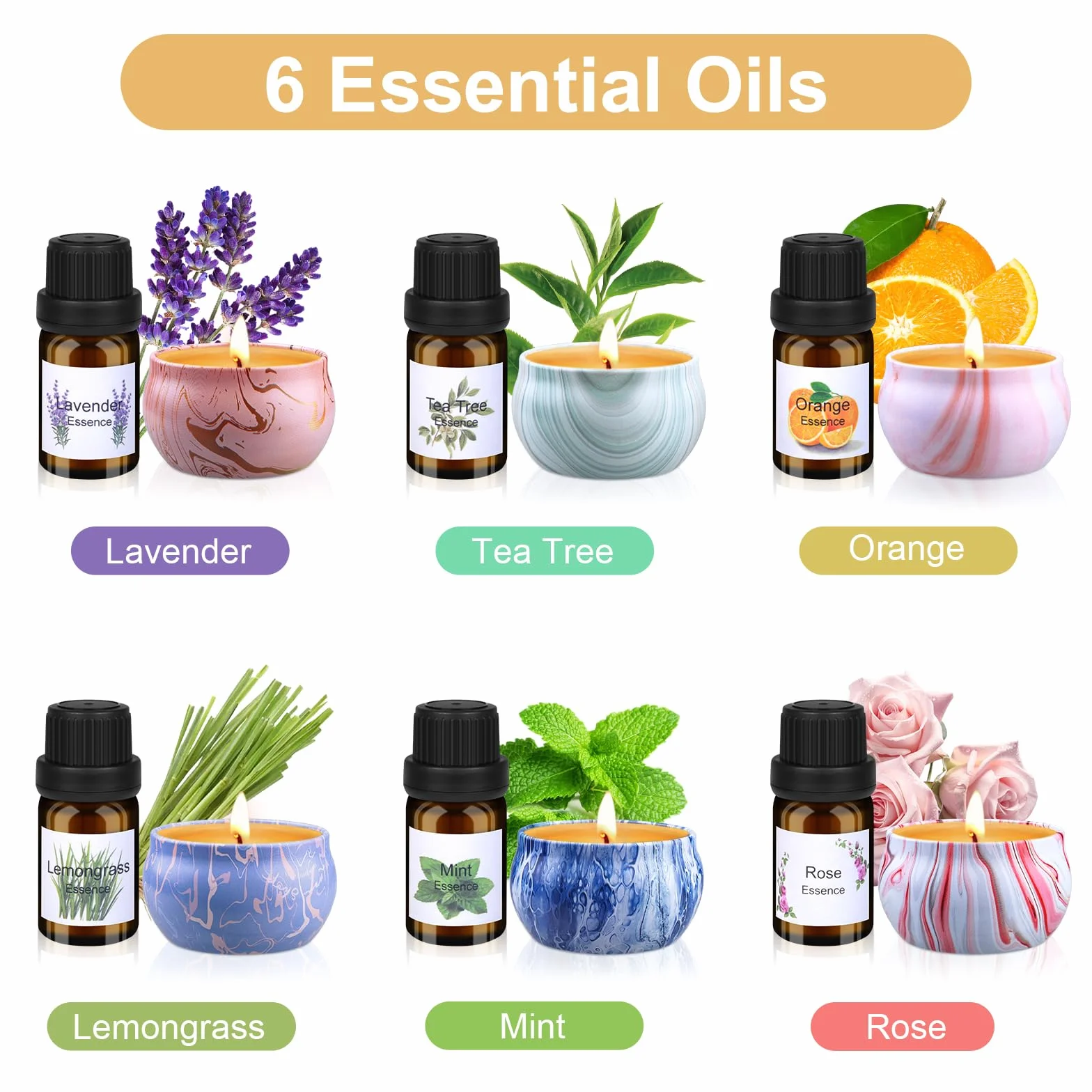 Set di Candele Fai da Te, Kit per Adulti, Cera di Soia 480g, 9 Barattoli, 6 Oli Profumati, 8 Blocchi di Colore, Regalo per Principianti