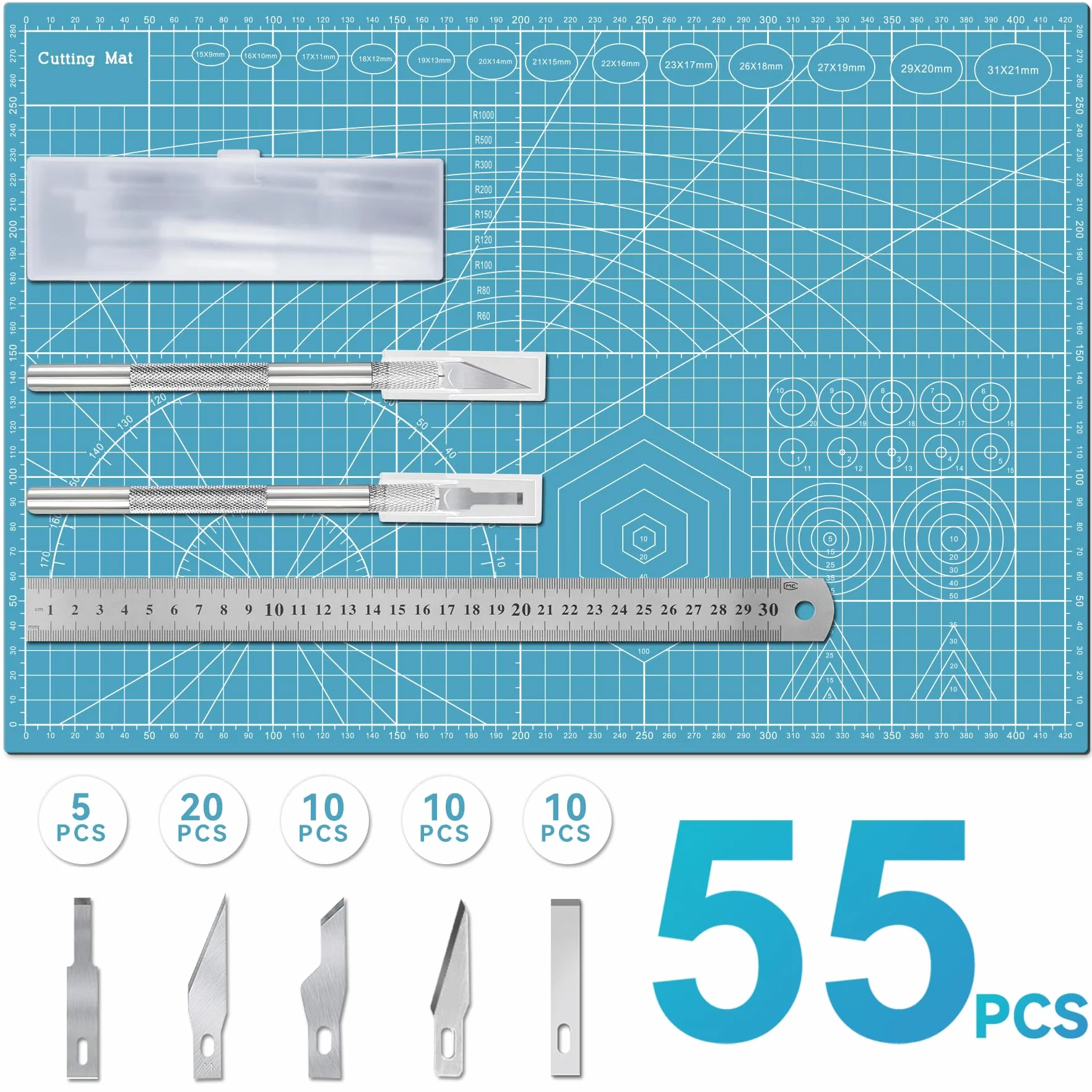 Miuzei Set Tappetini Taglio A3 Auto-cicatrizzante Disegno Cutter Bricolage Azzurro