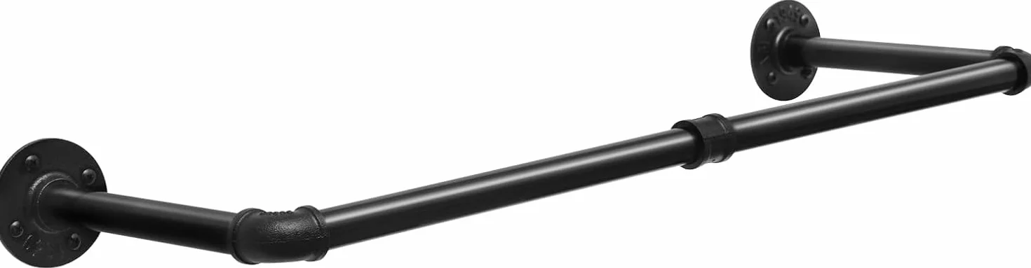 eSituro Asta Appendiabiti da Muro, Attaccapanni a Tubo, Barra Porta Abiti, Stile Industriale, in Metallo, per Ingresso e Camera da Letto, Nero, 79cm