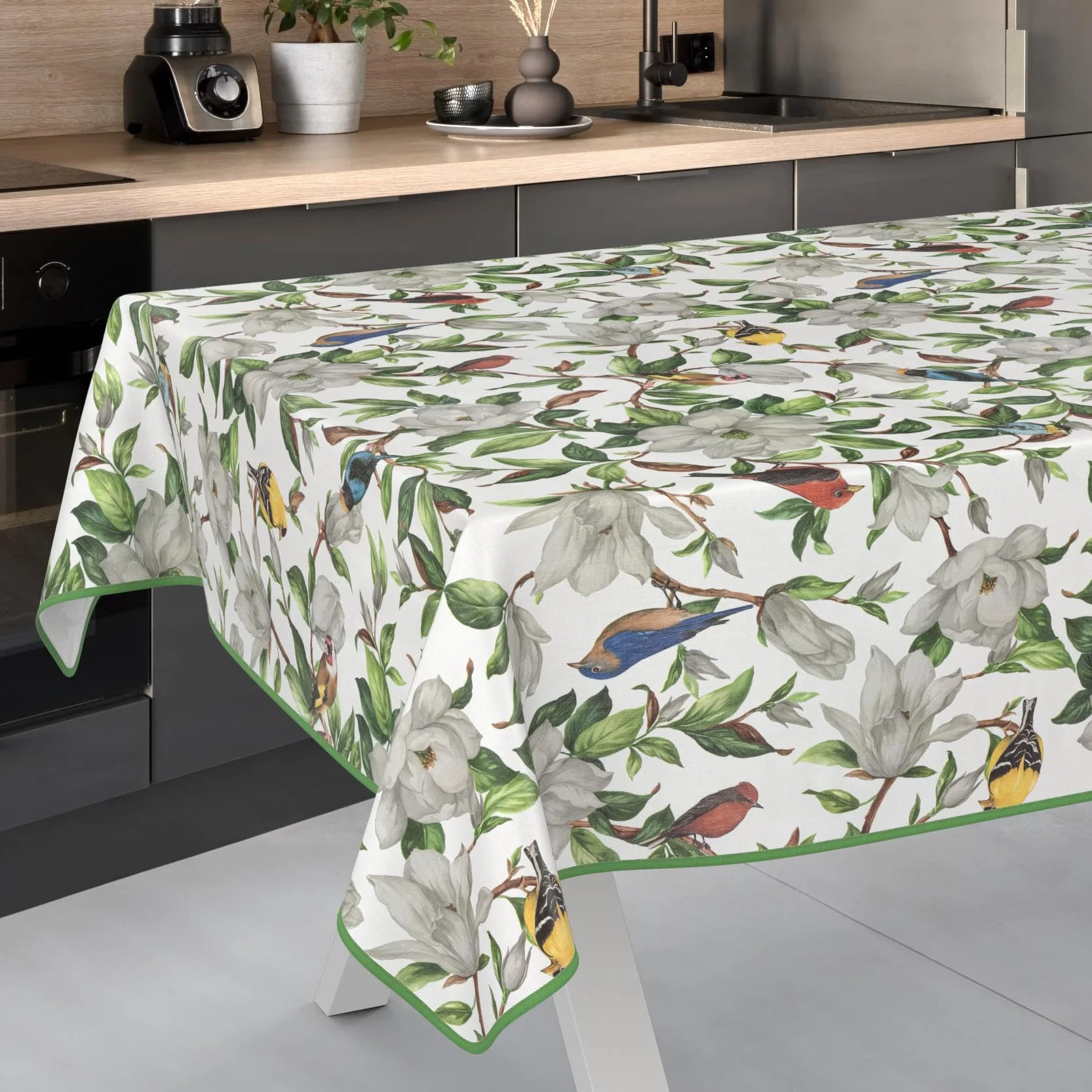 Tovaglia cerata, lavabile, facile da pulire, impermeabile, effetto loto, per giardino, calibro, 200 x 140 cm, con orlo (incastonata)