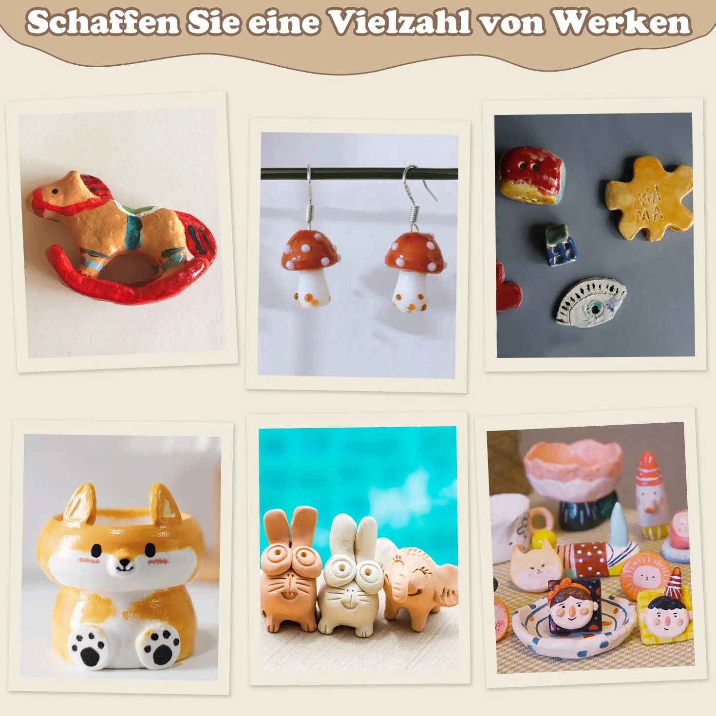 Augesak Kit Argilla Senza Cottura, Ceramica Fai da te Adulti Bambini, Pottery Kit con Attrezzi Colori Pennelli