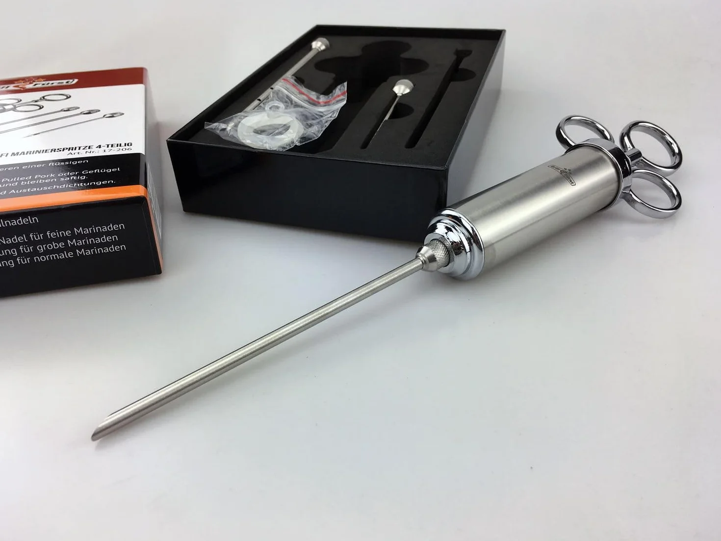 Grillfürst siringa per marinate in Acciaio Inox 60 ml Set 3 Aghi per arrosti BBQ