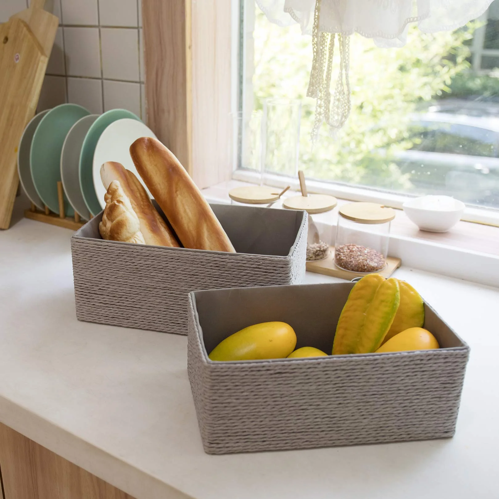 Set di 4 Contenitori a Cubo Impilabili Grigio per Armadi e Cassetti LJM Cesti Organizzatori