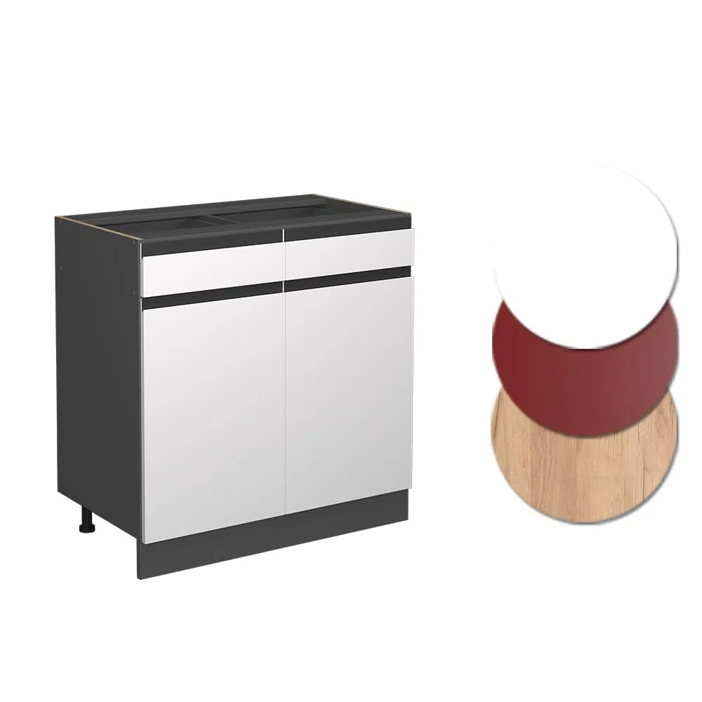 Vicco Mobiletto base per cucina R-Line, Bianco, 80 cm Forma a J, senza piano di lavoro, per la libera combinazione all'interno di sistemi cucina modulari