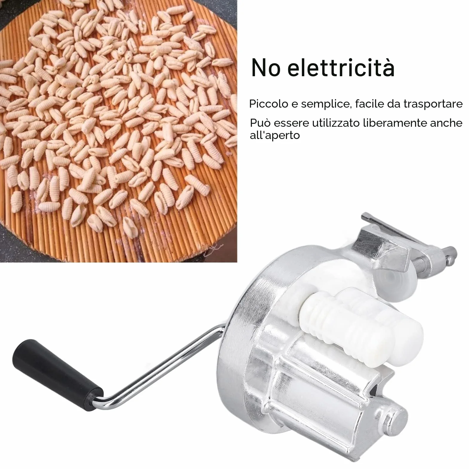 Macchina per pasta in acciaio inox con rulli per maccheroni, fettucini, gnocchi, orecchiette