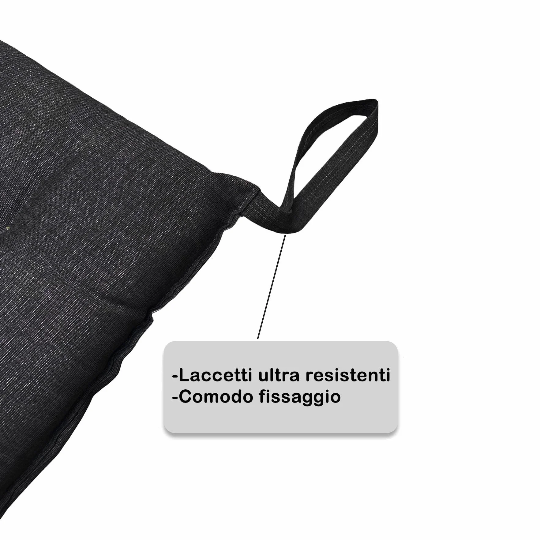 Set 6 Cuscini per Sedia da Cucina Made In Italy 40x40 Coprisedia 4 punti Nero