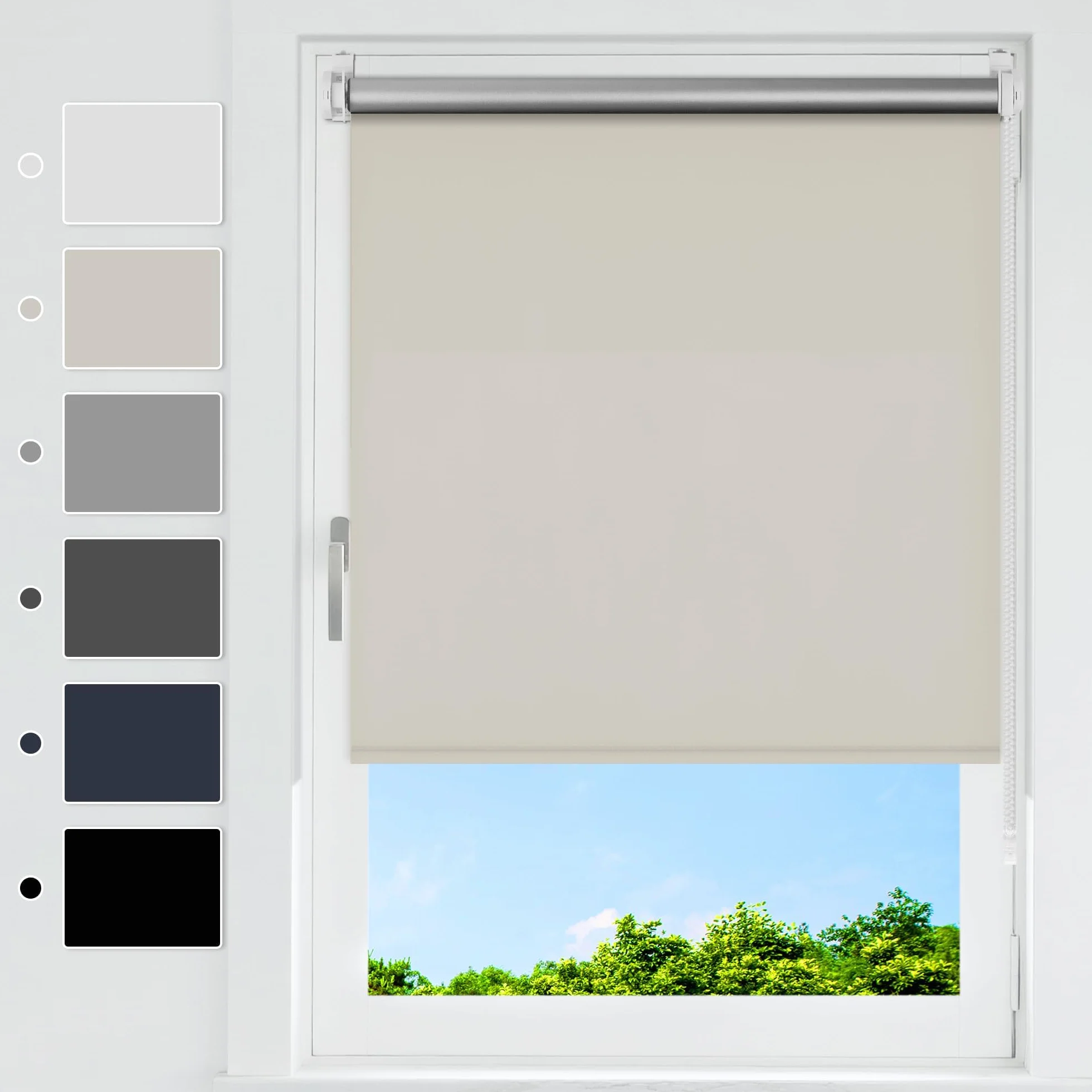 HOMEDEMO Tenda a rullo oscurante 40x230cm Bianco Crema per interni senza foratura