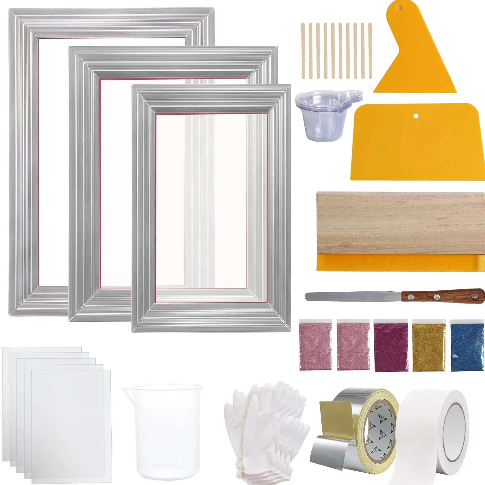 VEVOR Kit Telaio per Stampa Serigrafica in Lega di Alluminio 110 Maglie 3 Pezzi 2cm