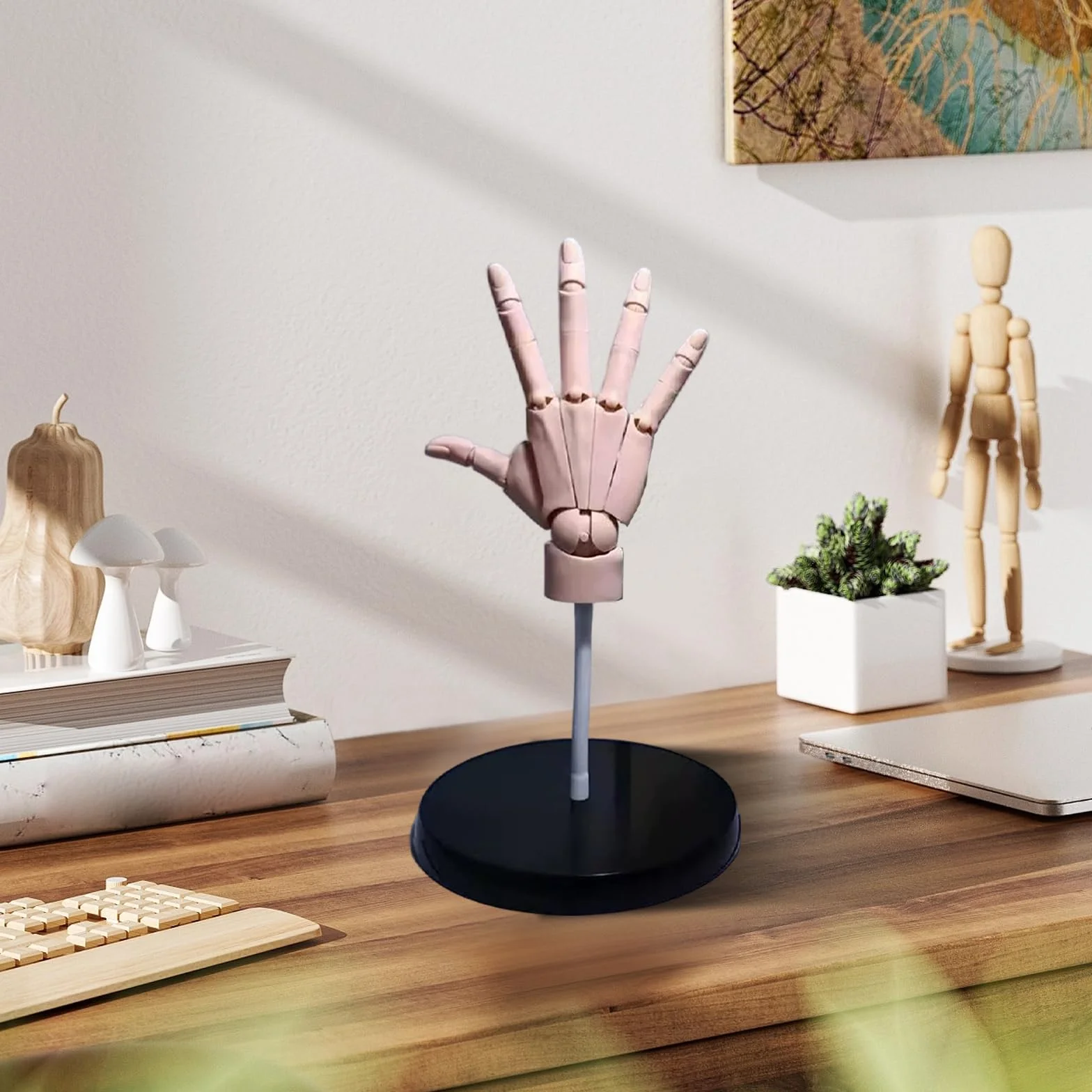 Modello di mano flessibile articolata in PVC con giunto e base mobile per disegno e pittura