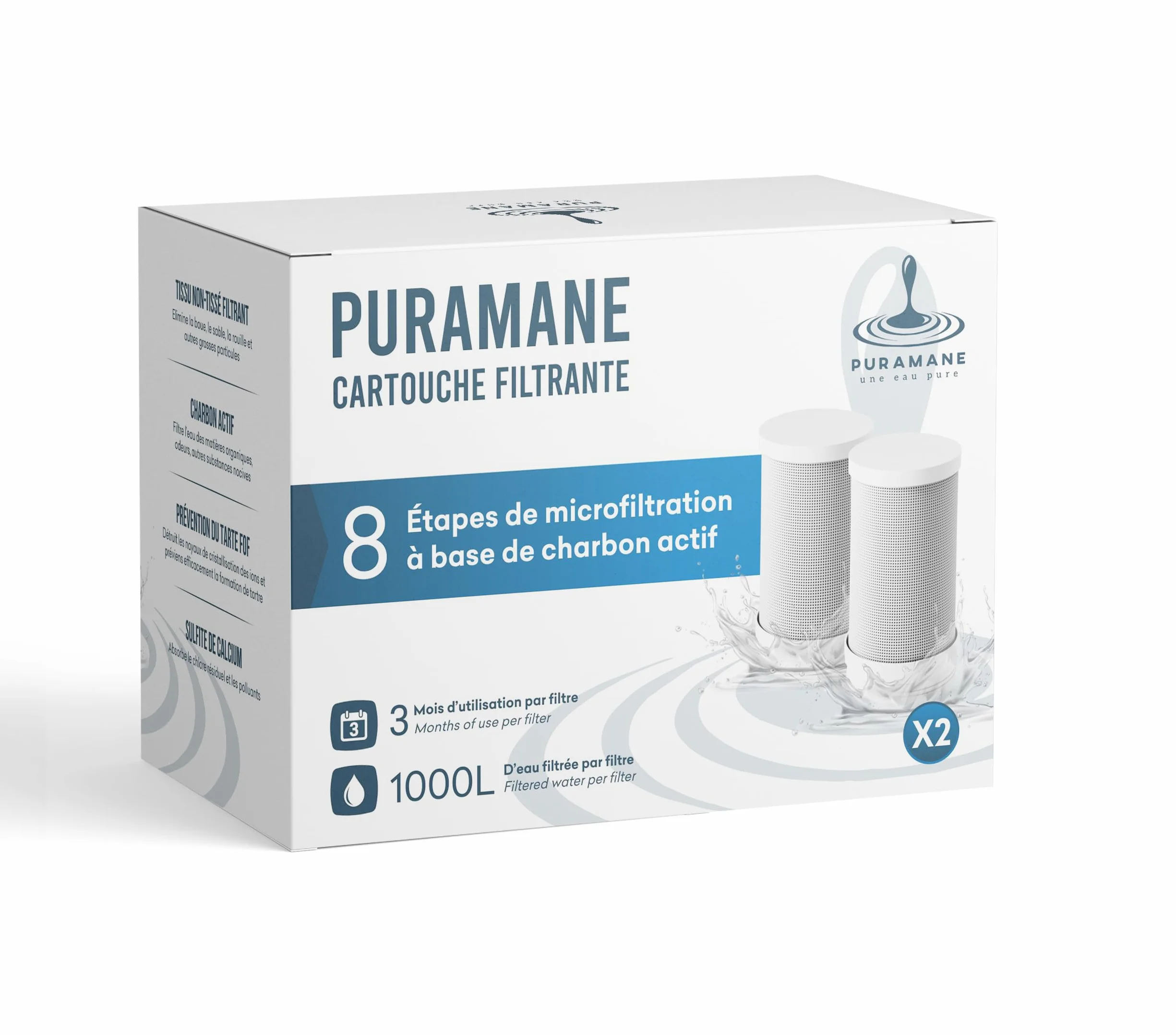 Cartucce Filtranti per Filtro Acqua Rubinetto, Filtri Carbone Attivo, Purificatore Acqua Multi-stadi, Filtrazione Istantanea Anti Calcare (2 Filtri Inclusi)