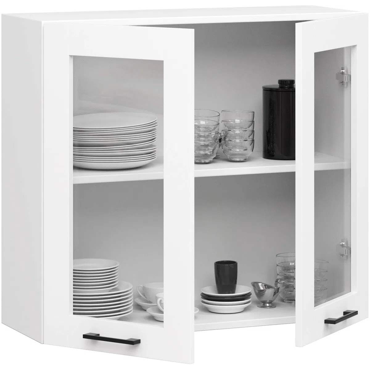 AKORD | Pensile da Cucina a Parete - Vetrina Sospesa in Vetro 80 cm, H720 | 2 Ripiani e 2 Anta Armadio da Cucina | Componibile Mobili da Cucine Armadi | Pannello laminato | Bianco